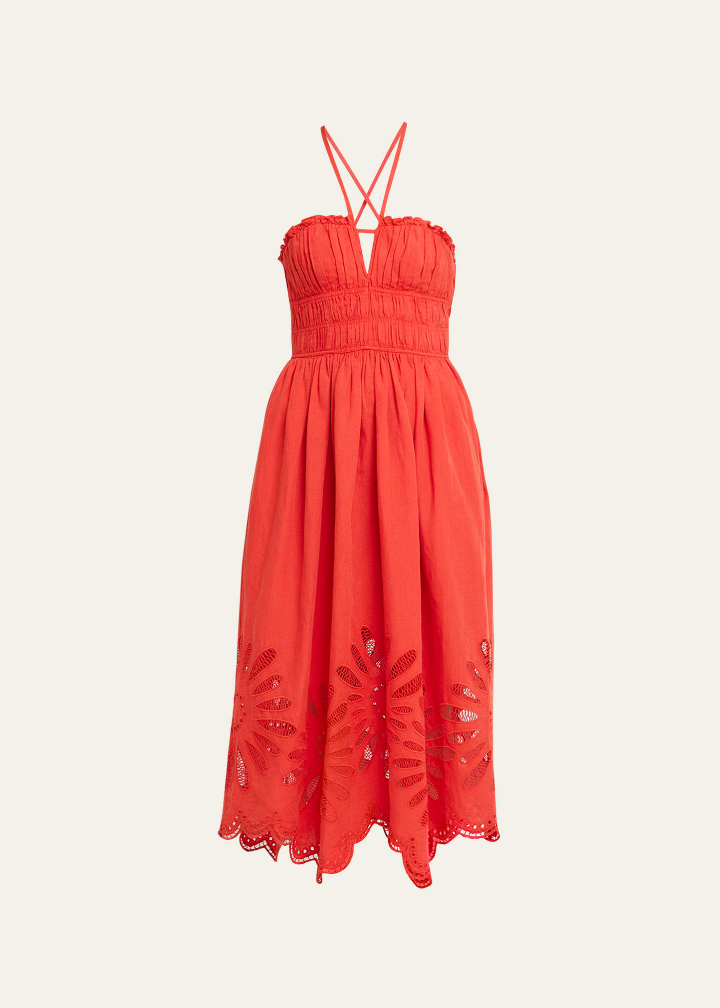 Ulla Johnson Beatrice Cross-Back Floral Embroidered Midi Halter Dress |  Smart Closet