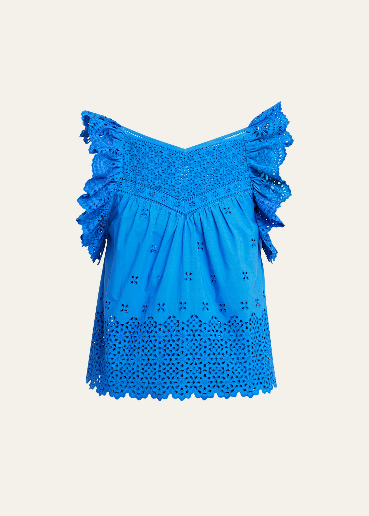 Shop Ulla Johnson Leona Sleeveless Broderie Anglaise Cotton Top In Cobalt
