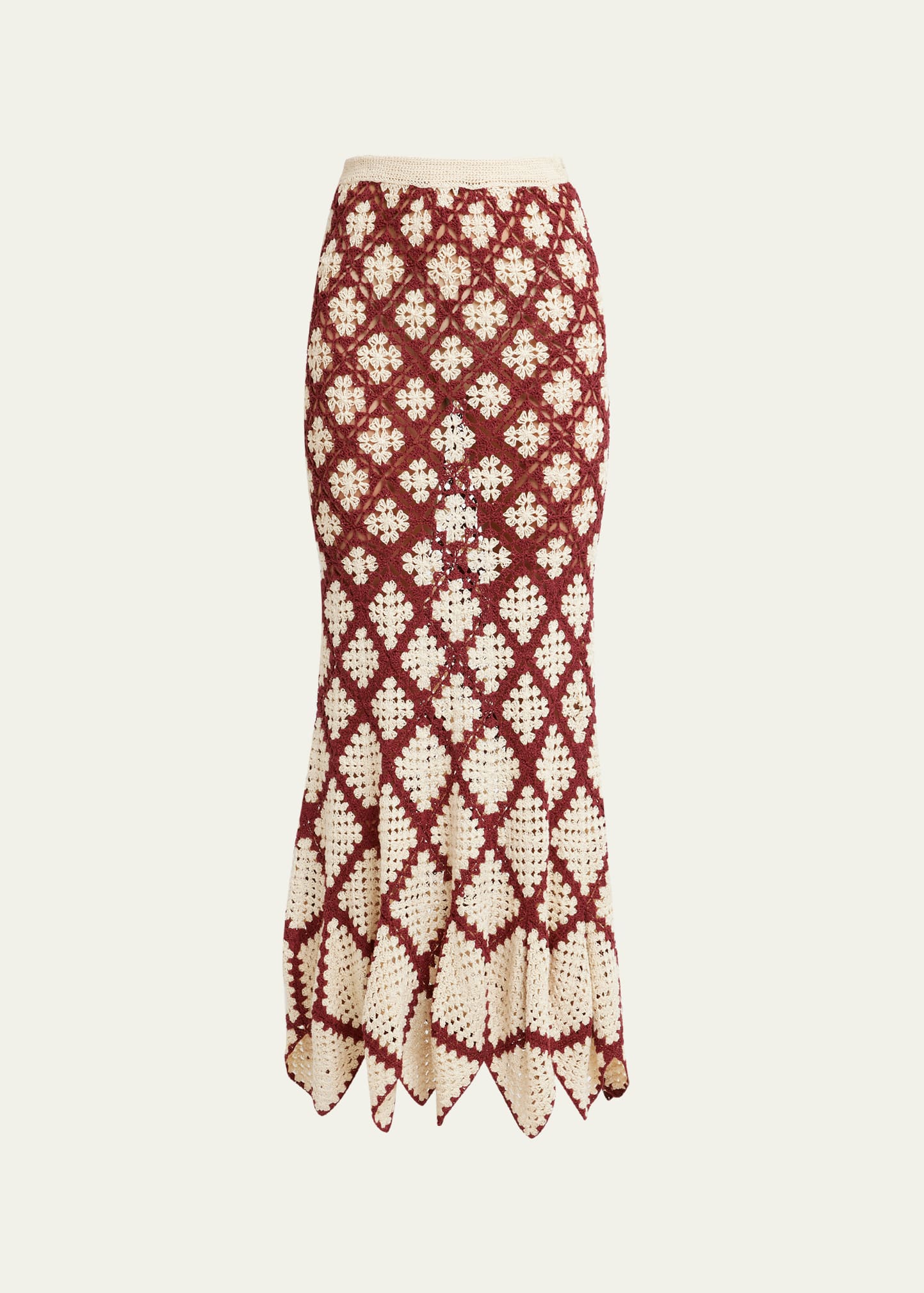 Ulla Johnson Summer Crochet Pima Cotton Maxi Skirt In Claret