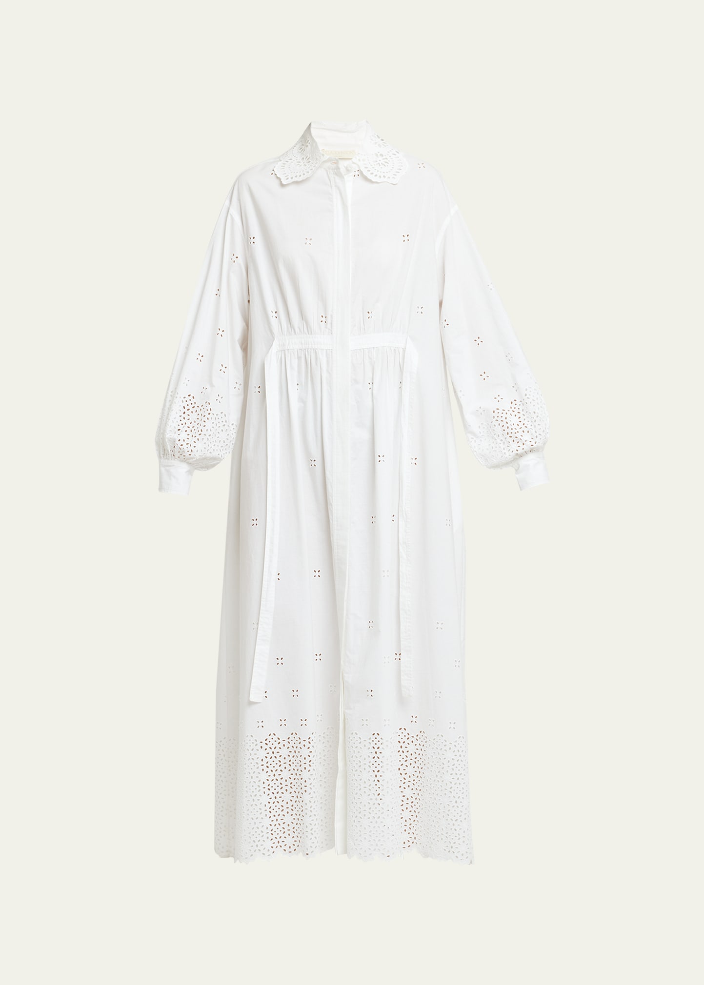 Ulla Johnson Adette Broderie Anglaise Scalloped Maxi Shirt Dress In Cowrie