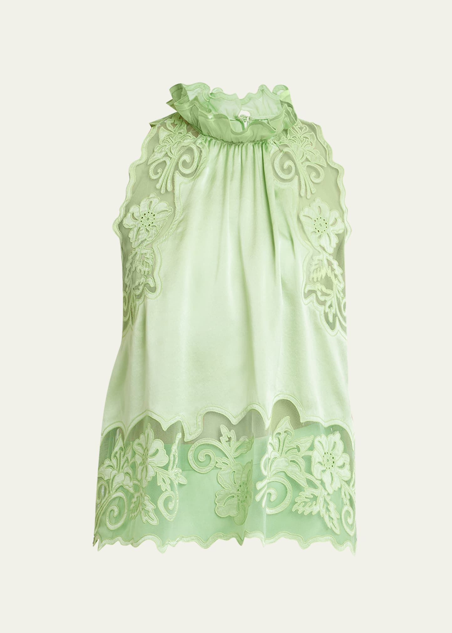 Shop Ulla Johnson Elowen Sleeveless Floral Silk Embroidered Top In Celadon