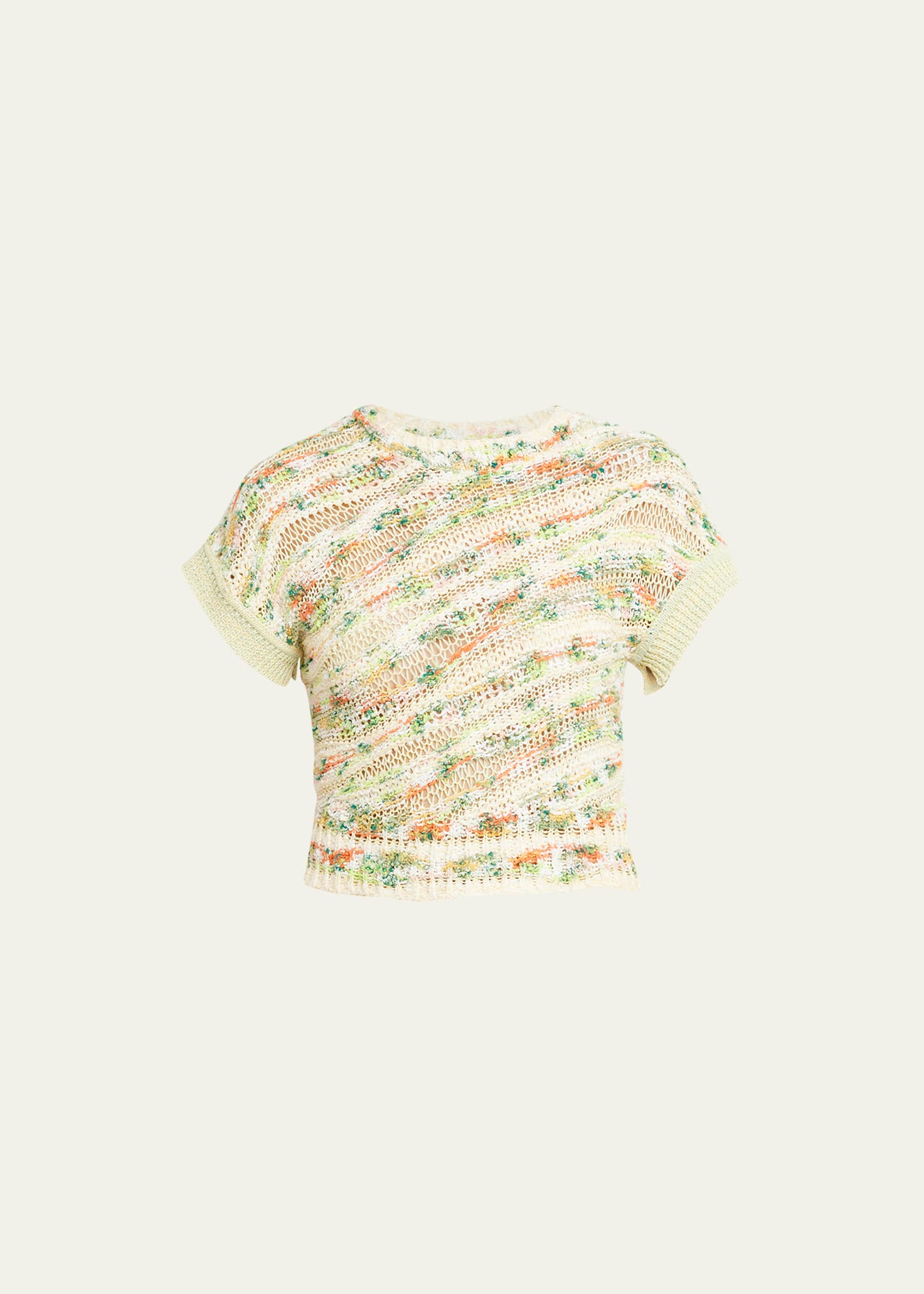 Shop Ulla Johnson Frankie Floral Short-sleeve Open-knit Top In Confetti
