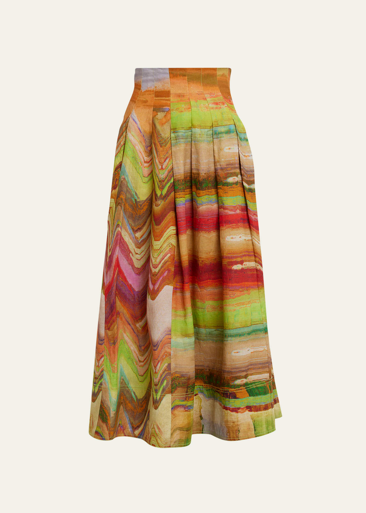 Ulla Johnson Alessandra Multicolor Linen-blend Pleated Midi Skirt In Canyon Sunset