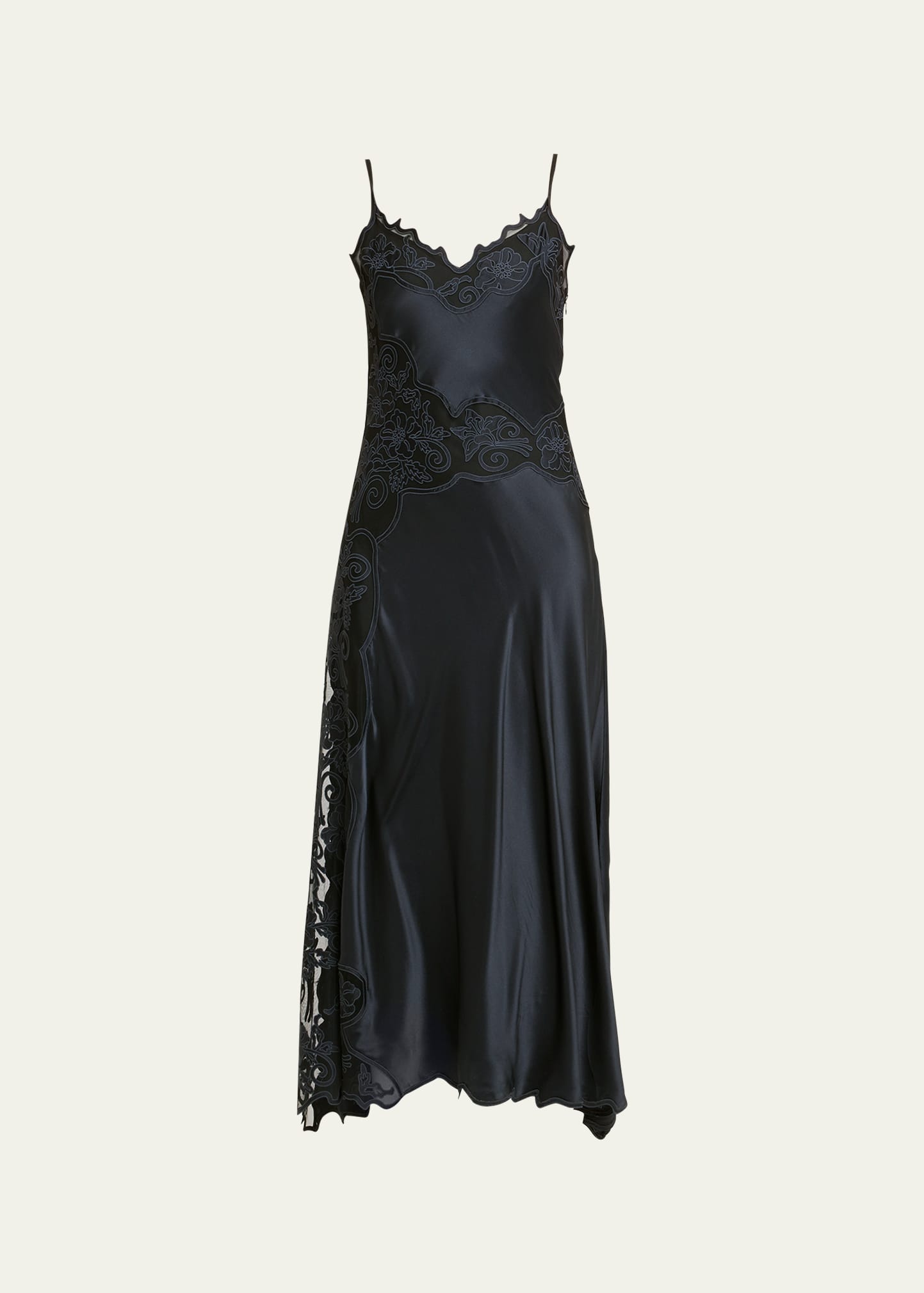 Shop Ulla Johnson Lucienne Sheer Floral Silk Midi Slip Dress In Noir