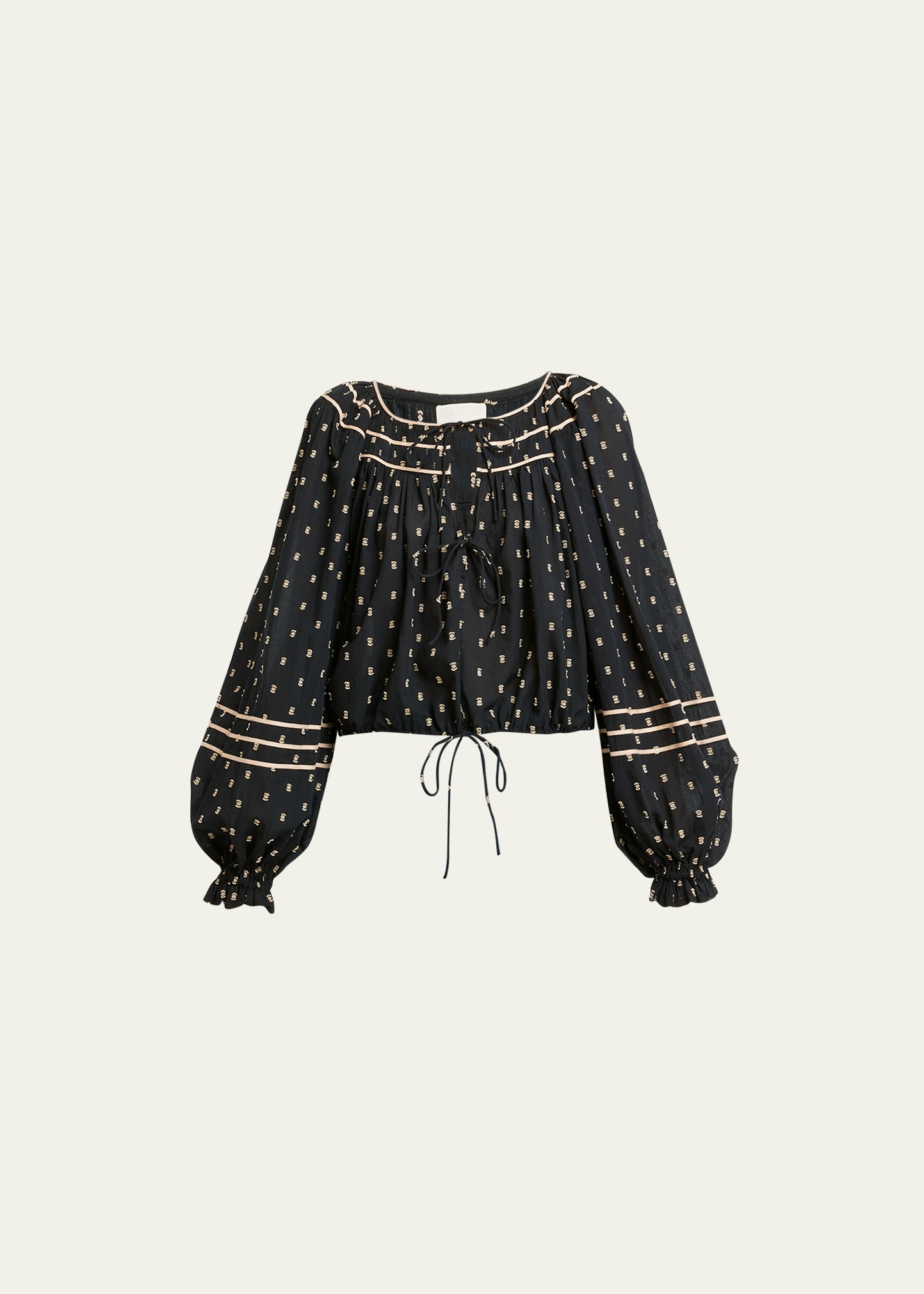 Shop Ulla Johnson Francoise Puff-sleeve Keyhole Cotton Blouse In Noir
