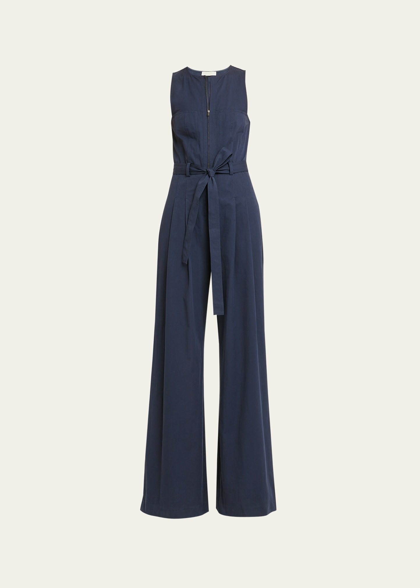 Shop Ulla Johnson Marin Sleeveless Belted Wide-leg Cotton Jumpsuit In Midnight
