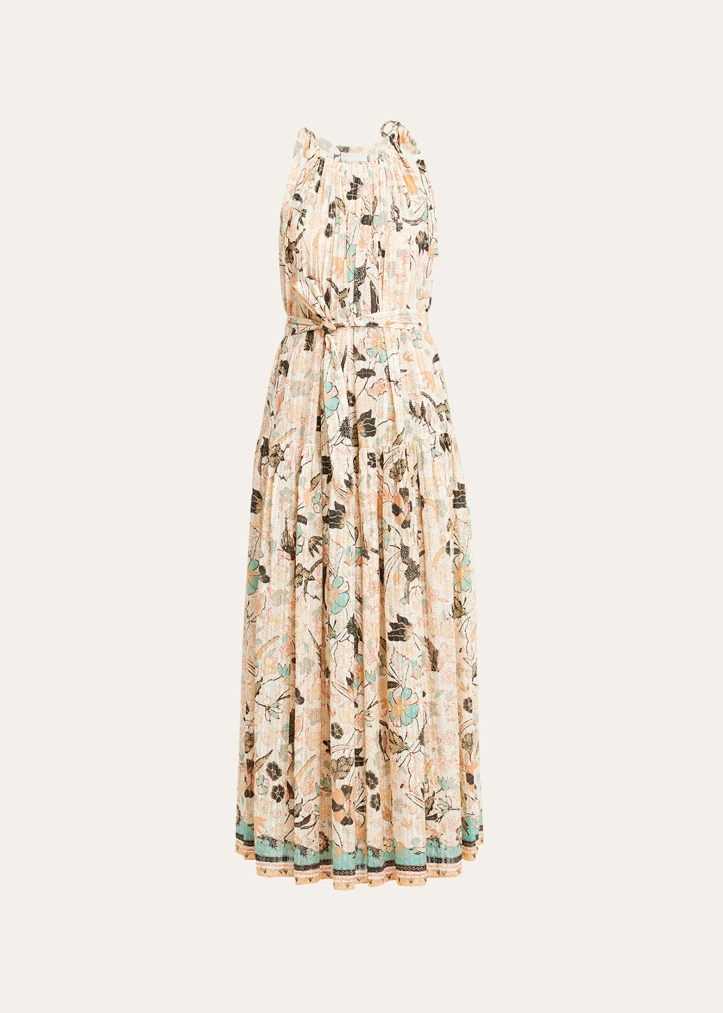 Shop Ulla Johnson Samar Sleeveless Sash-tie Midi Dress In Pearl Flora