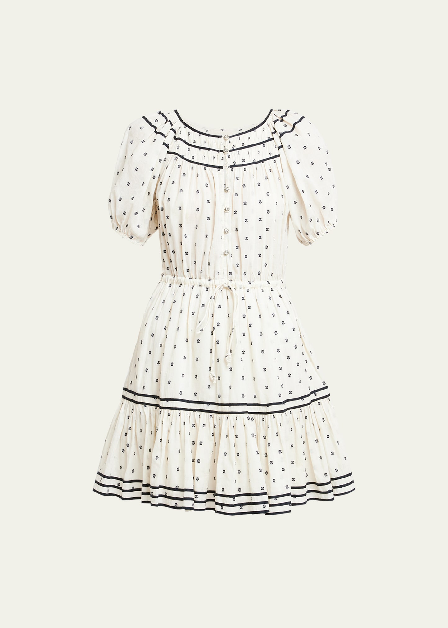 Shop Ulla Johnson Evie Drawstring-waist Puff-sleeve Mini Dress In Ivory