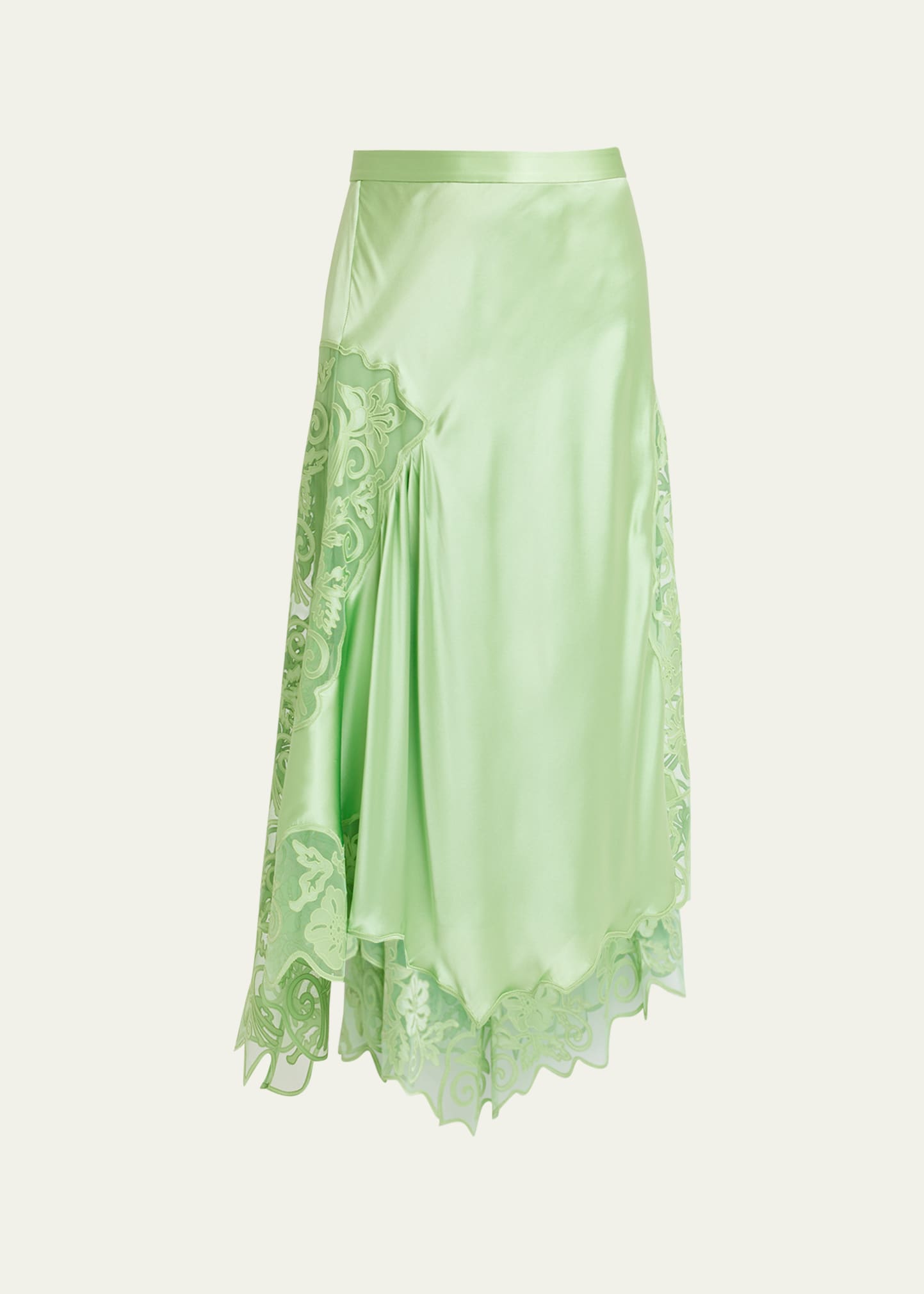 Ulla Johnson Cressida Sheer Floral Silk Scalloped Midi Skirt In Celadon
