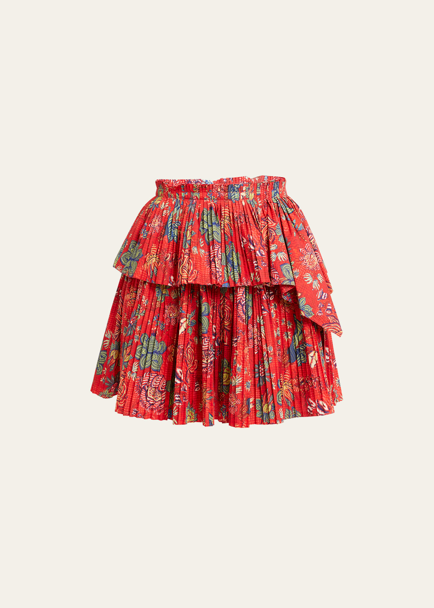 Ulla Johnson Juno Tiered Pleated Poplin Mini Skirt In Red