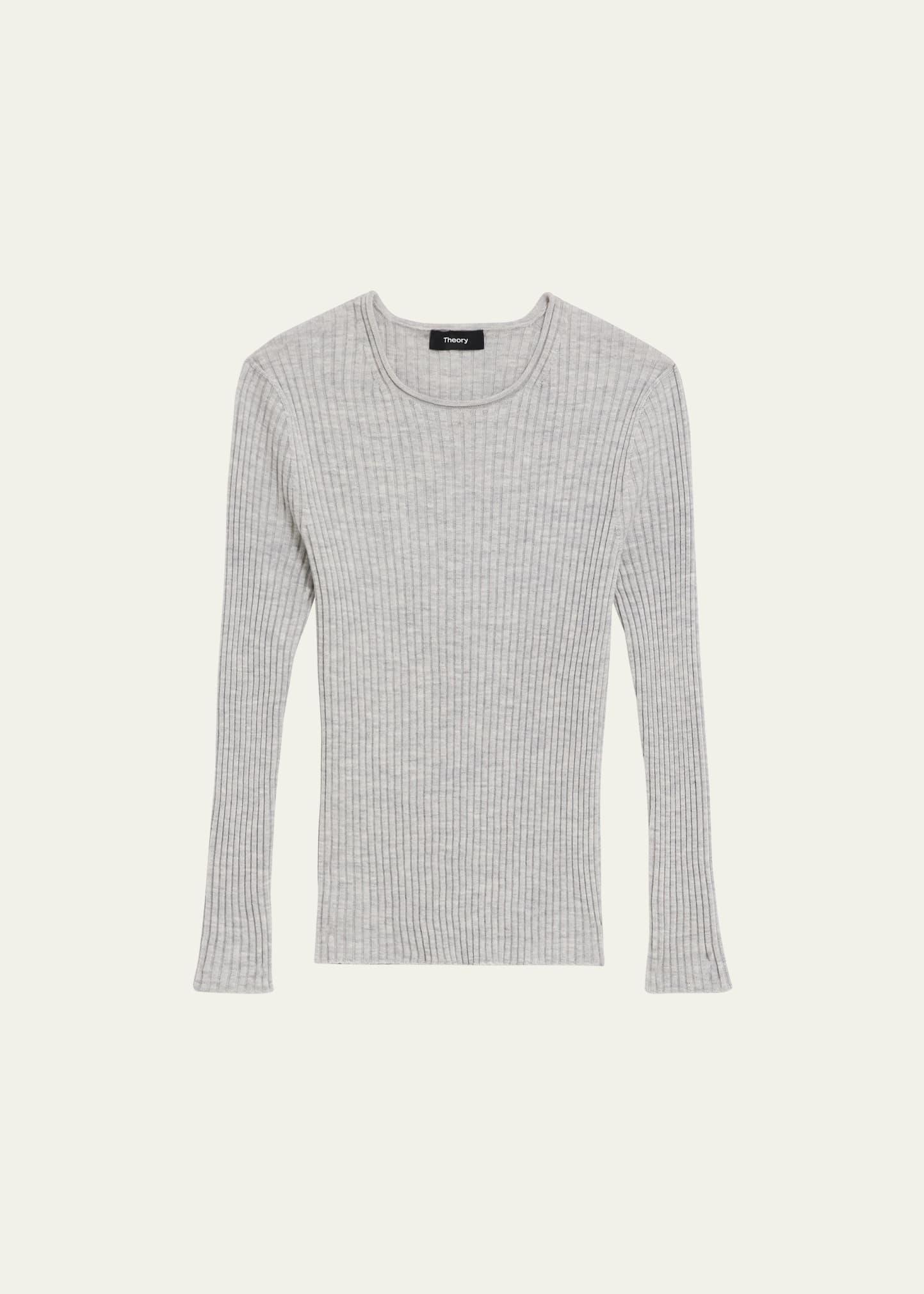 Shop Theory Slim Rib Merino Wool Pullover Sweater In Cl Htr Gry
