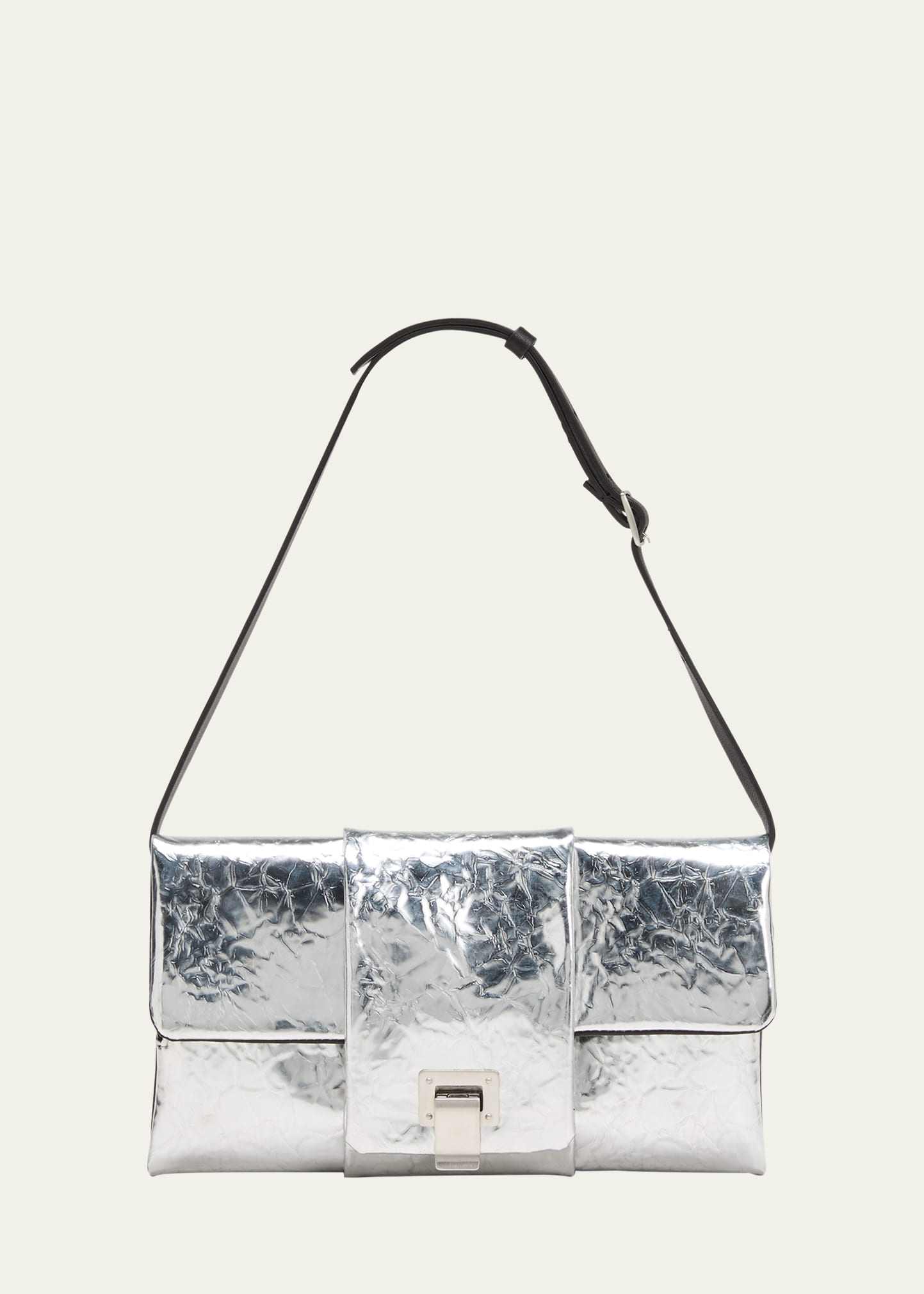 Shop Proenza Schouler Flap Crinkled Metallic Leather Shoulder Bag In Silver