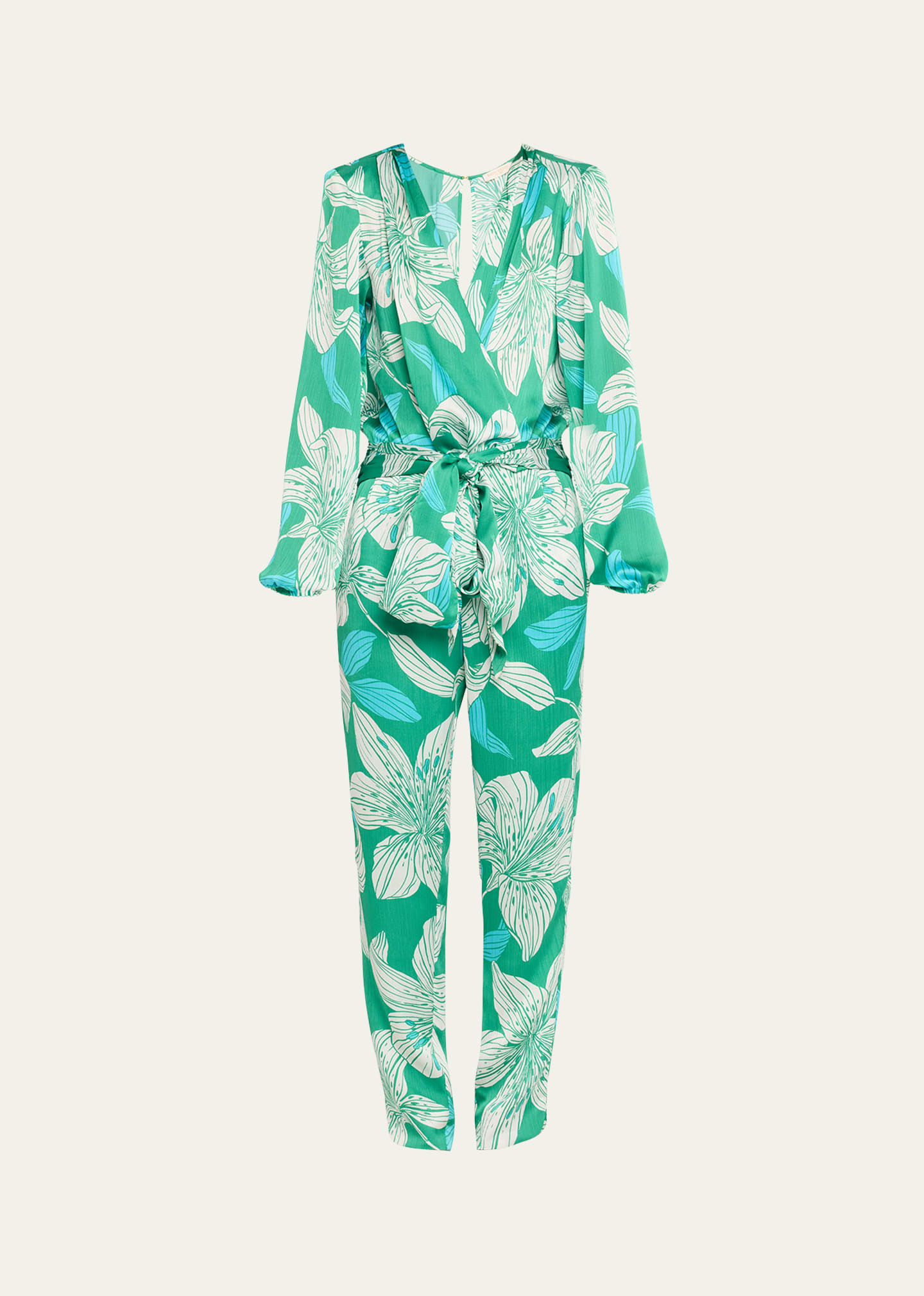 Ramy Brook Valery Lily-printed Satin Jumpsuit In Sea Green Lily Pr