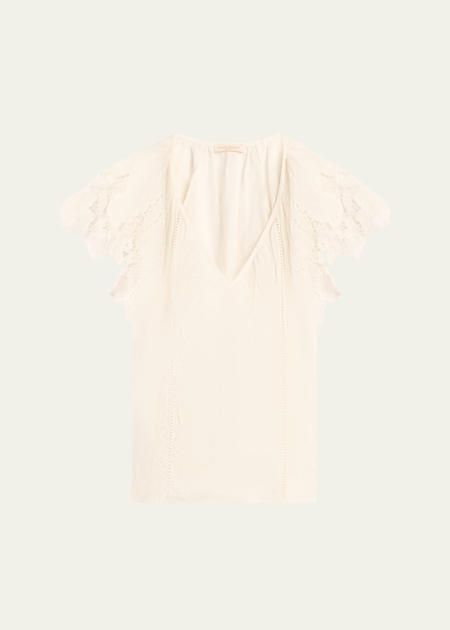 Ramy Brook Hillary Embroidered Flutter-sleeve Blouse In White