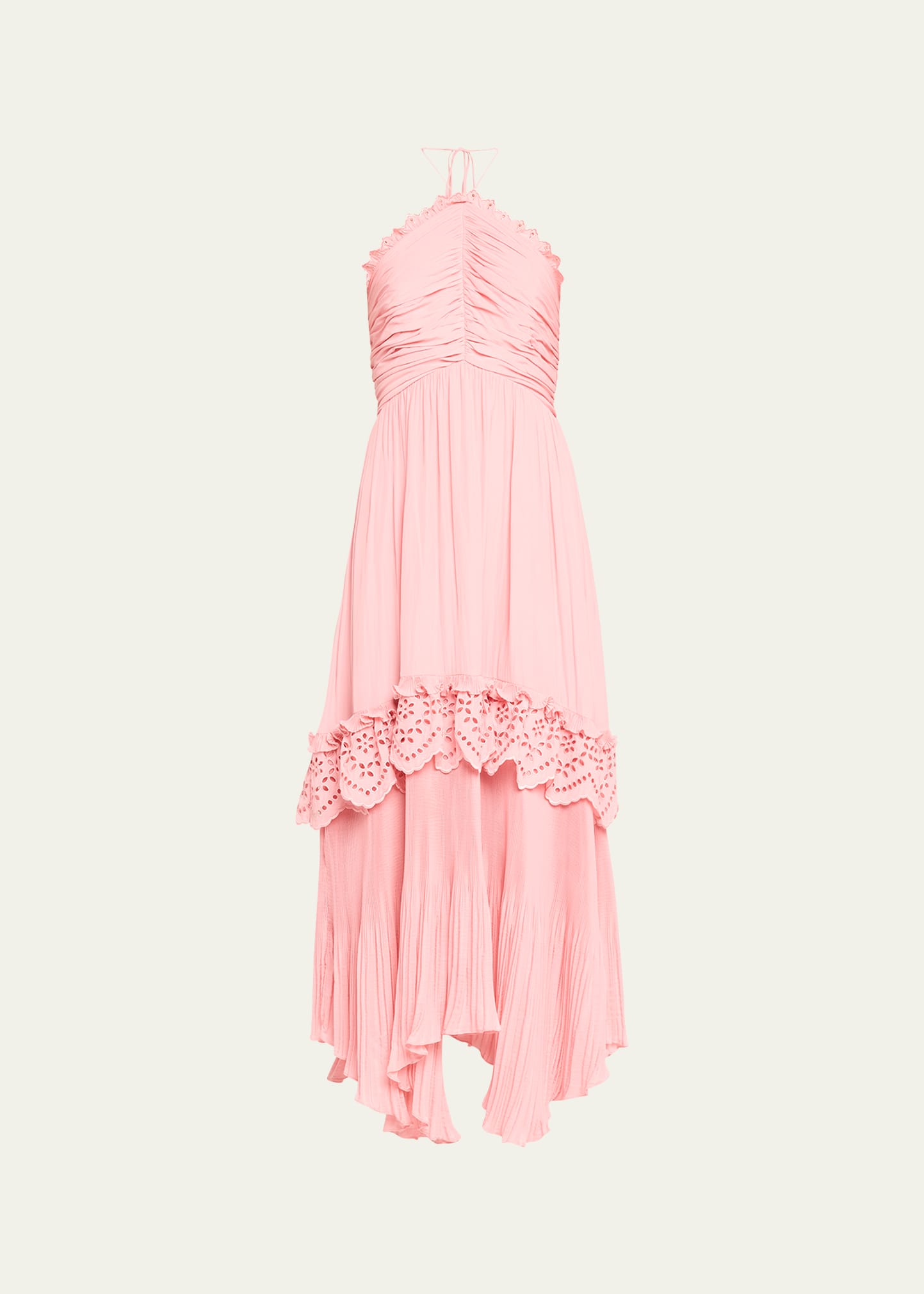 Shop Ramy Brook Dulce Tiered Halter Maxi Dress In Pink Tulip