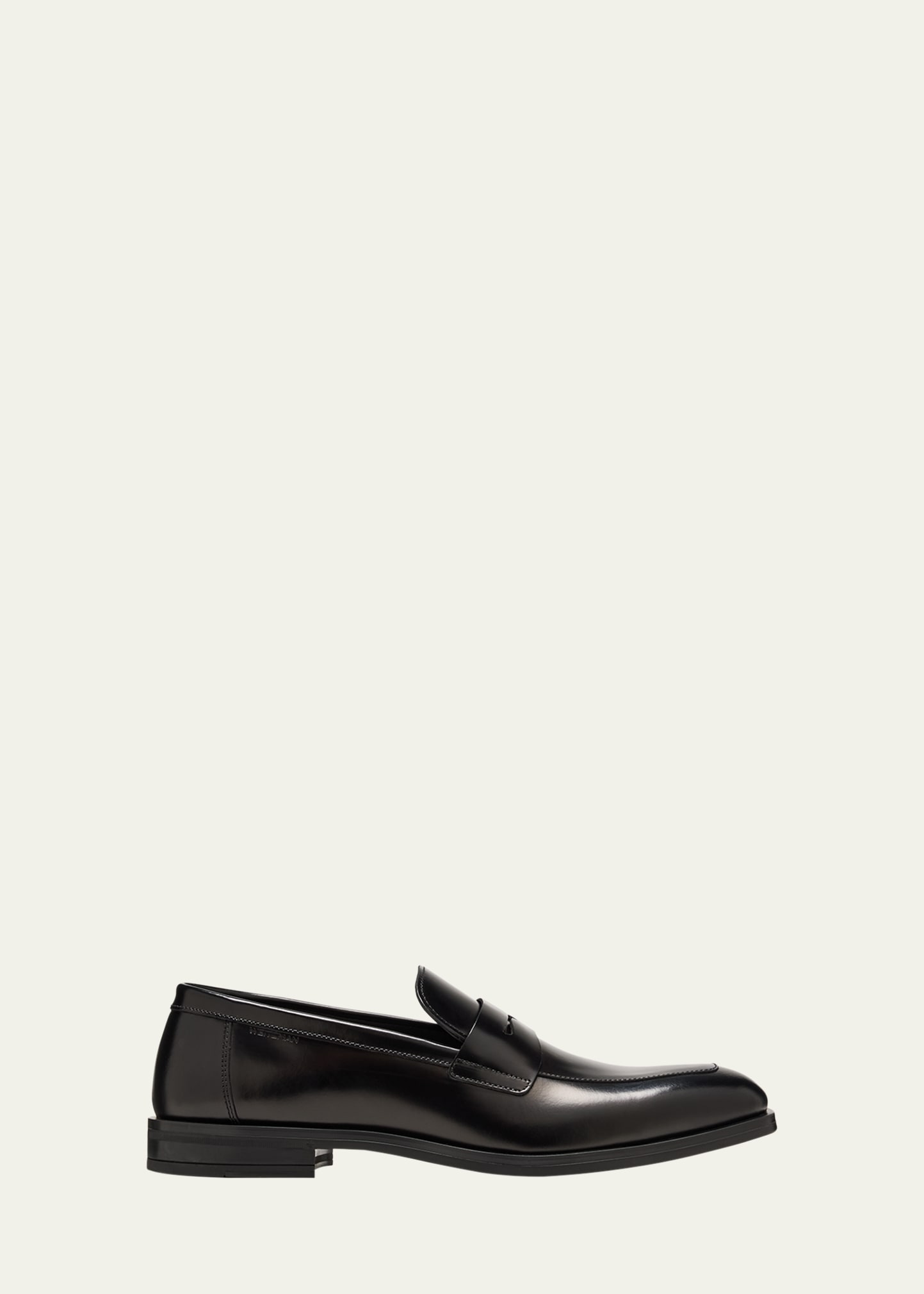 Shop Stuart Weitzman Men's Club Burnished Leather Penny Loafers In Black