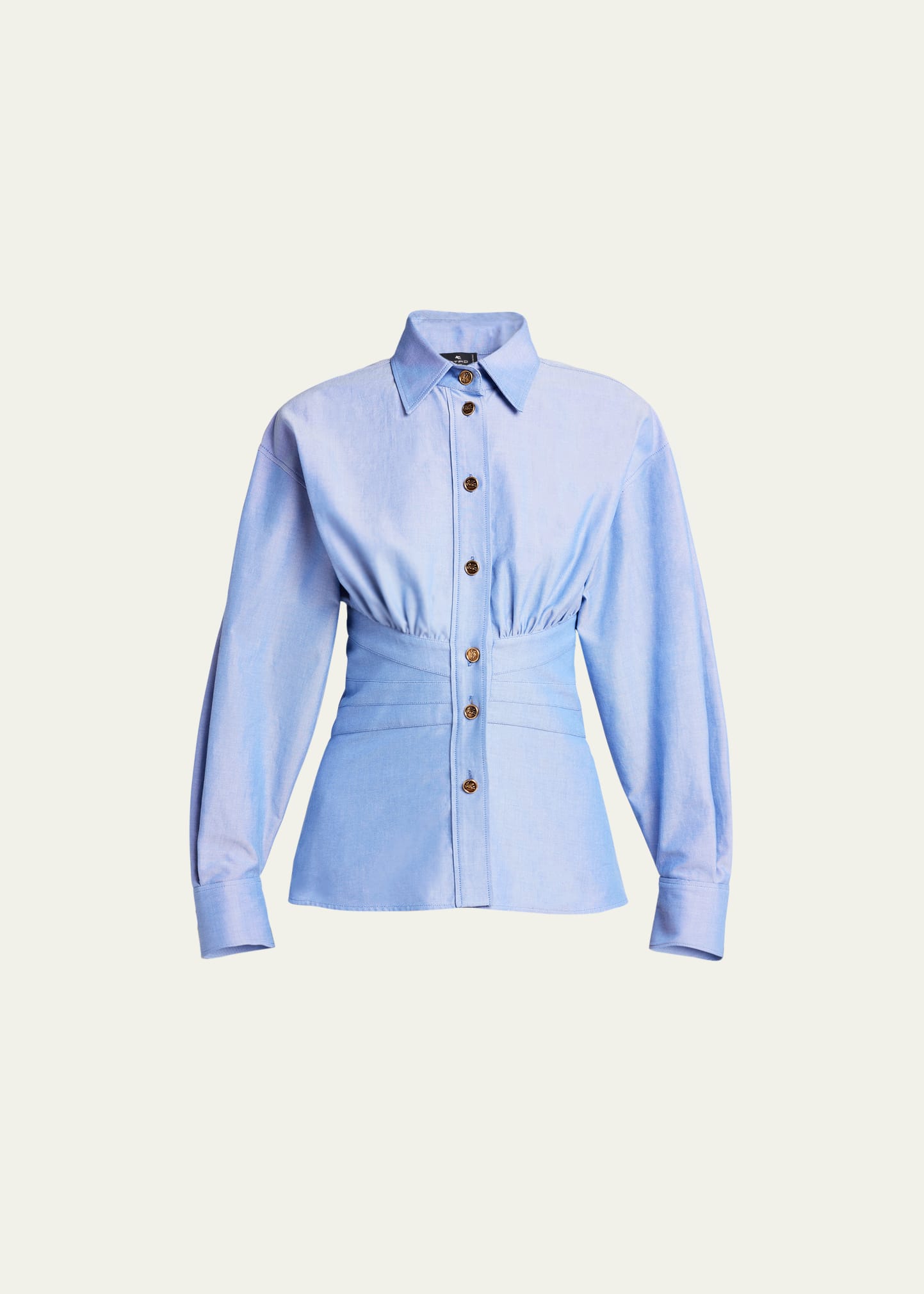 Etro Seamed Button Down Fitted Blouse In Jazzyblue
