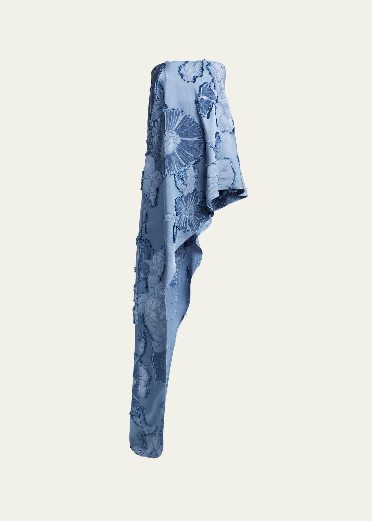 Etro Floral Raw Edge Strapless Asymmetrical Blouse In Air Force Blue