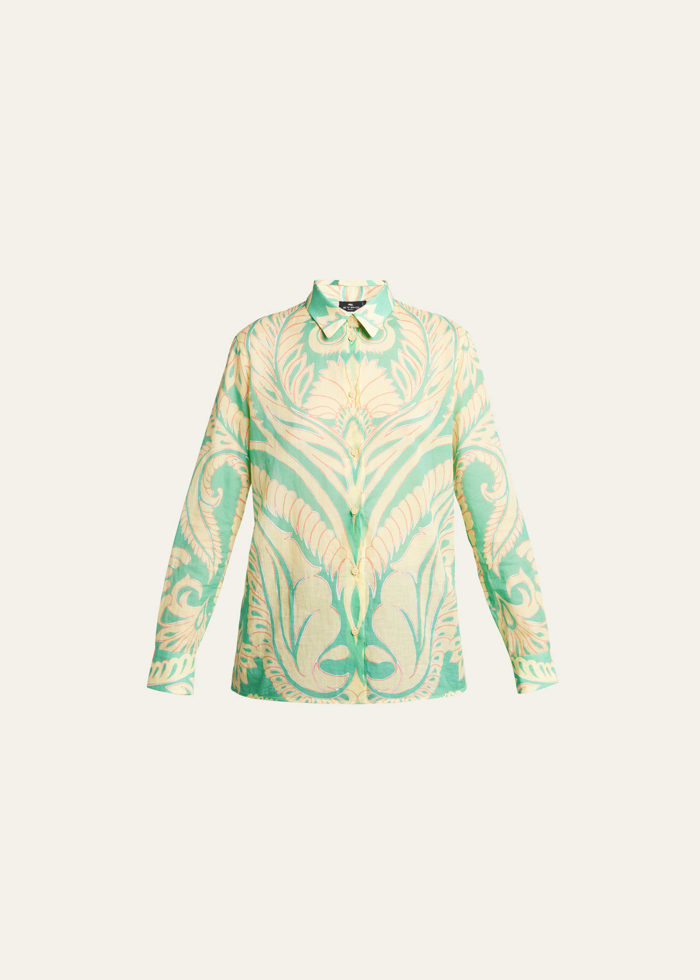 Shop Etro Long-sleeve Printed Button-front Top In Print On Green Ba