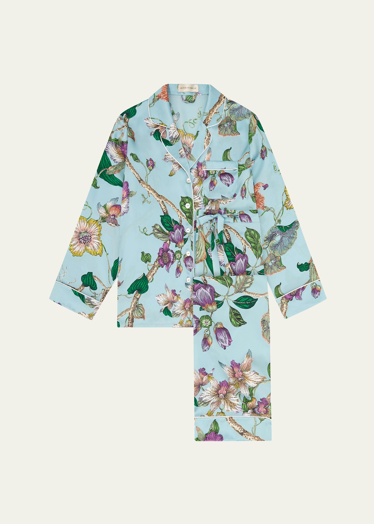 Lila Floral-Print Silk Pajama Set