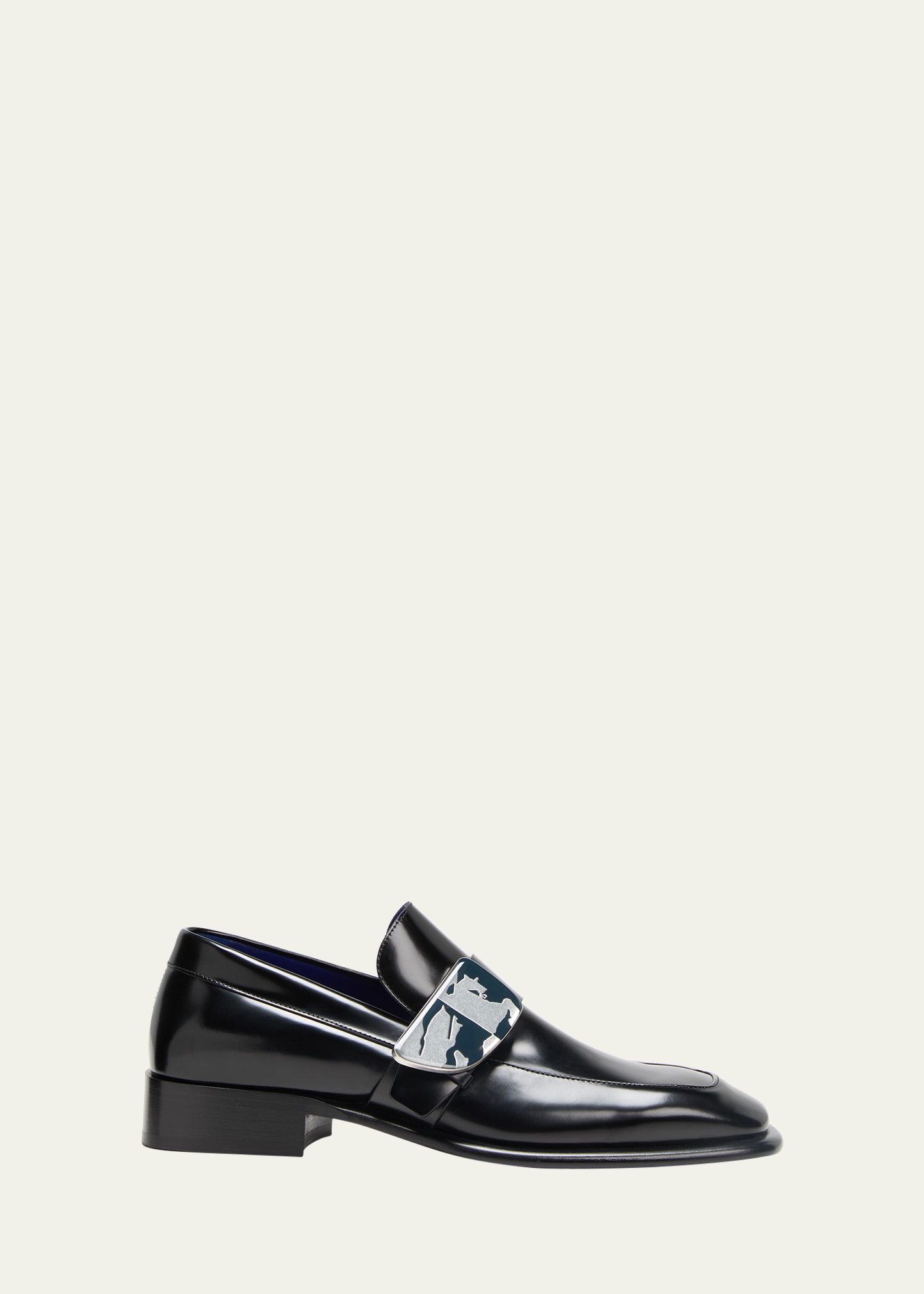 Shop Burberry Men's Leather Shield Loafers In Black