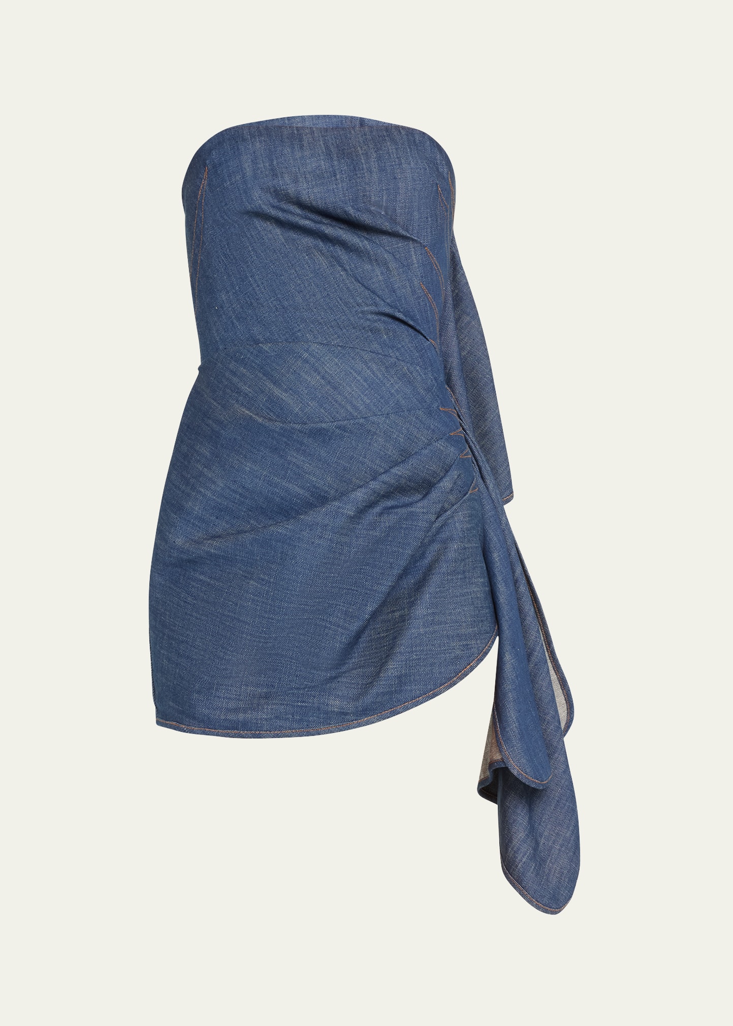 Strapless Denim Mini Dress with Ruffle Detail