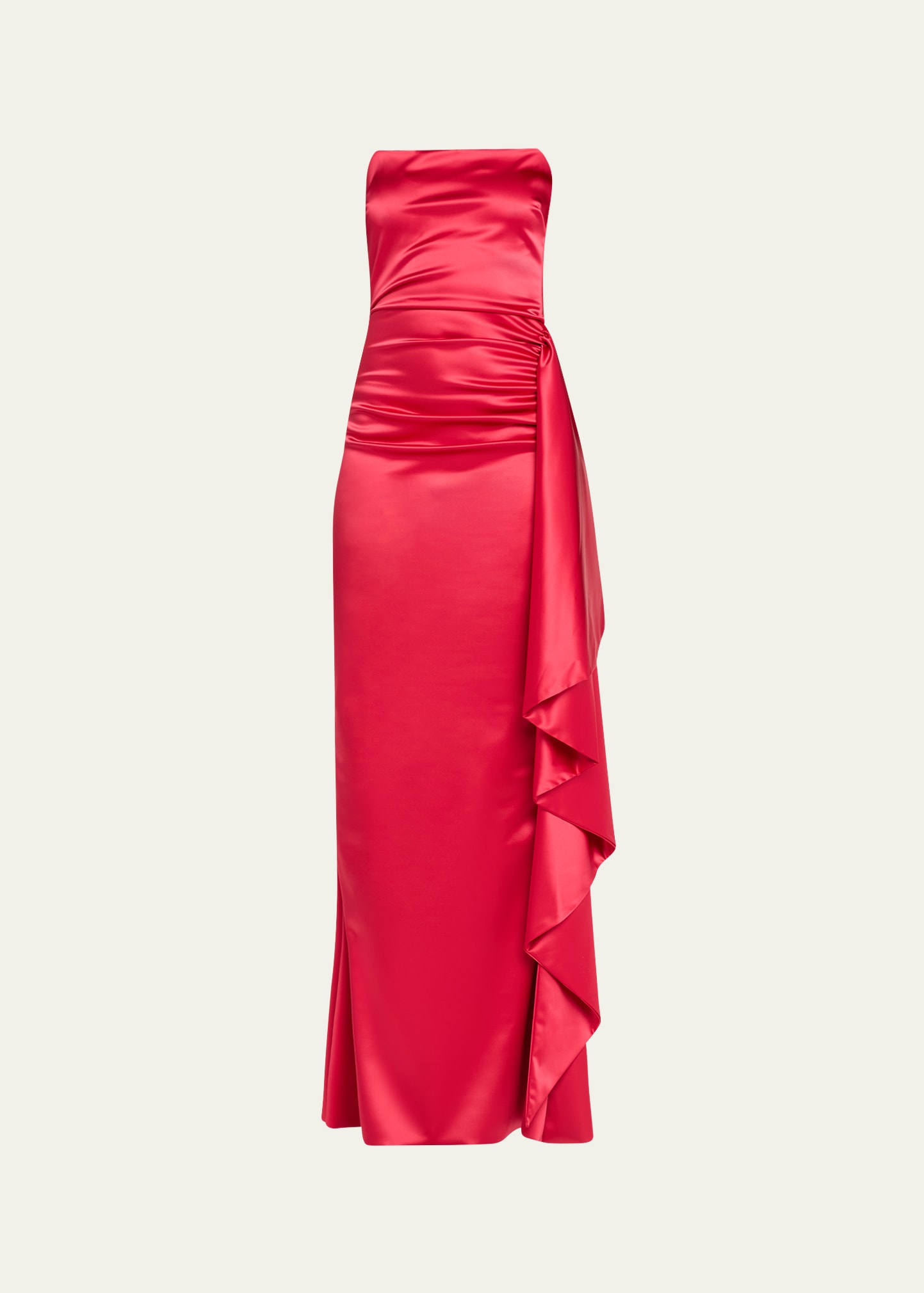 Chiara Boni La Petite Robe Kazmer Ruched Side-ruffle Satin Gown In Pink