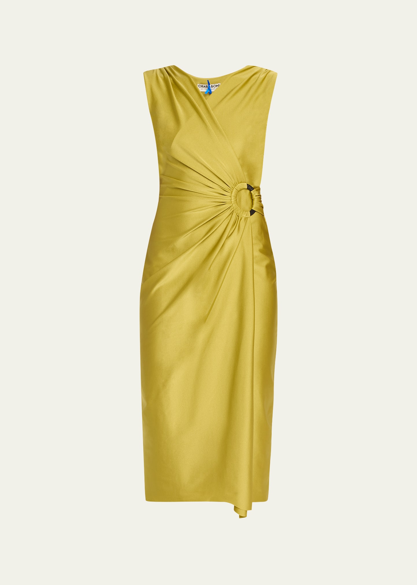 Shop Chiara Boni La Petite Robe Adam Java Sleeveless Ruched Jersey Midi Dress In Golden Green