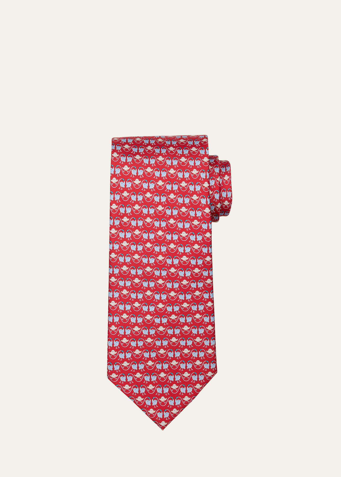 Ferragamo Men's Bird-print Silk Tie In Frosso