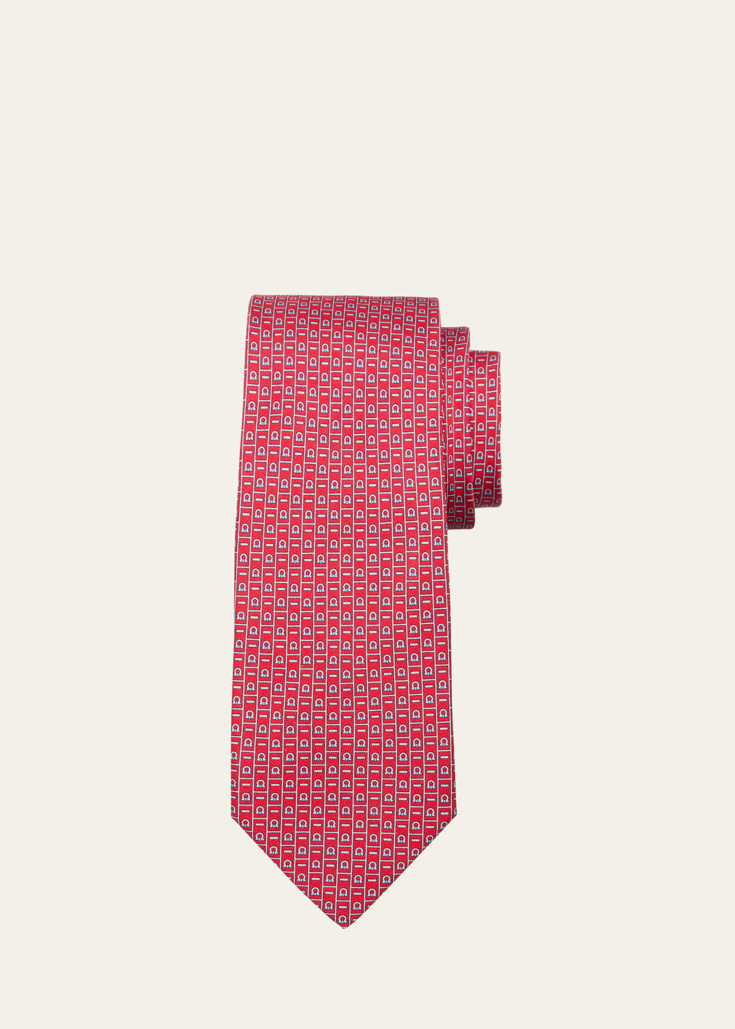 Ferragamo Men's Gancini Monogram-print Silk Tie In Frosso