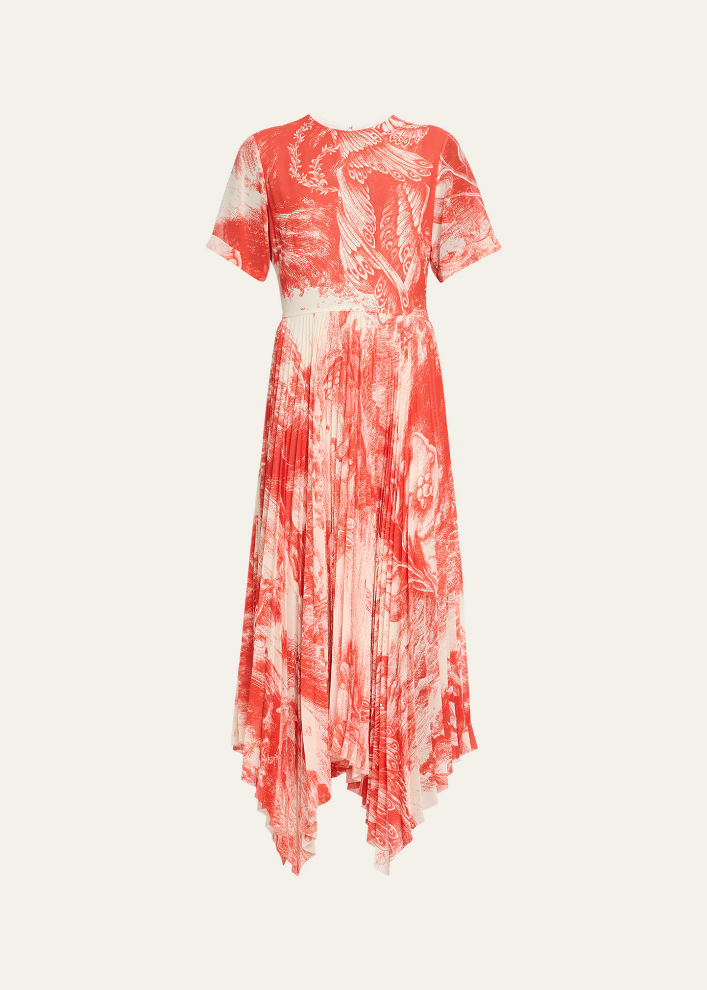 Shop Jason Wu Collection Oceanscape Printed Midi Dress With Handkerchief Hem In Chalk/coral