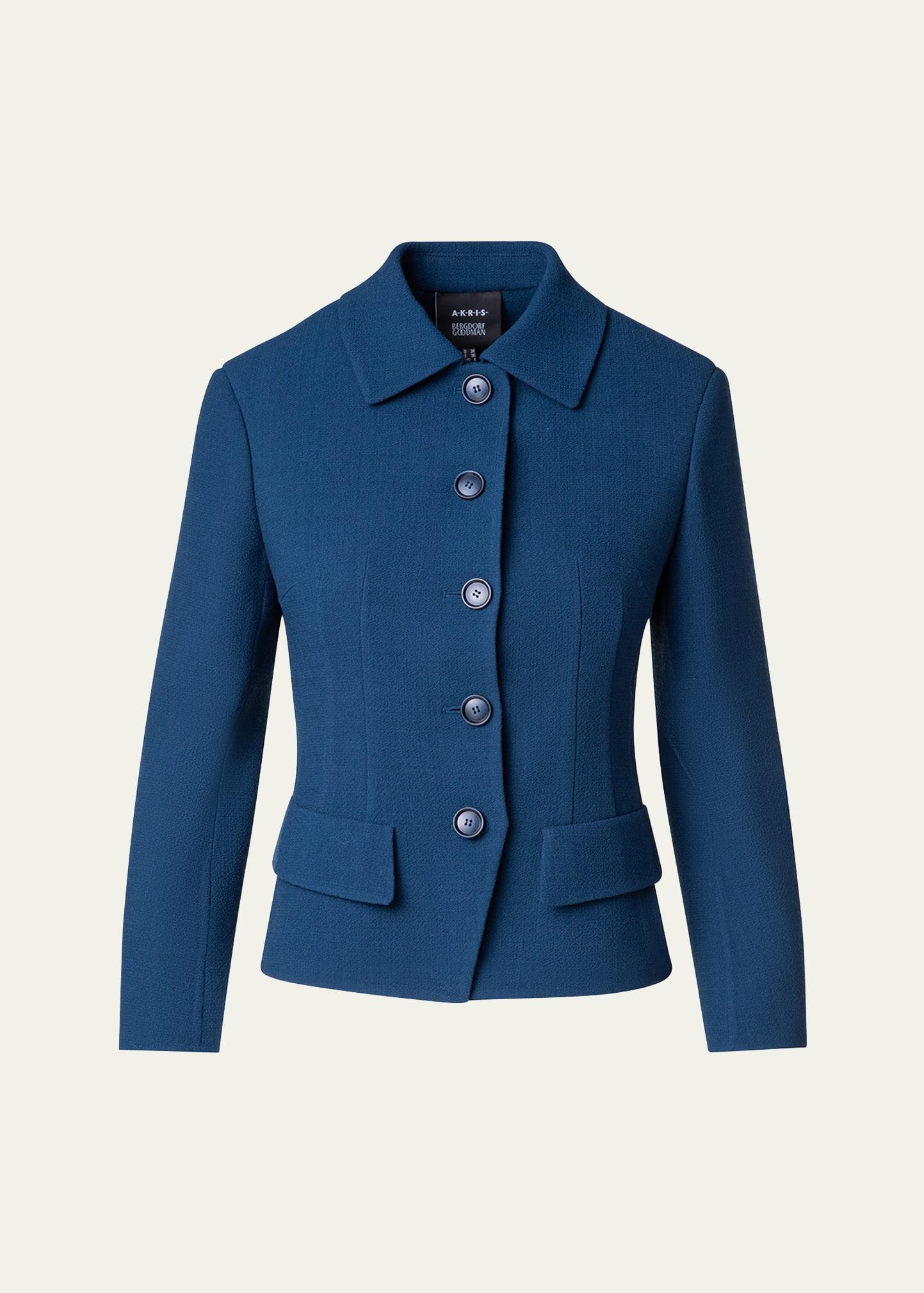 Shop Akris Lea Fitted Wool Short Jacket, Blue In Navy-denim