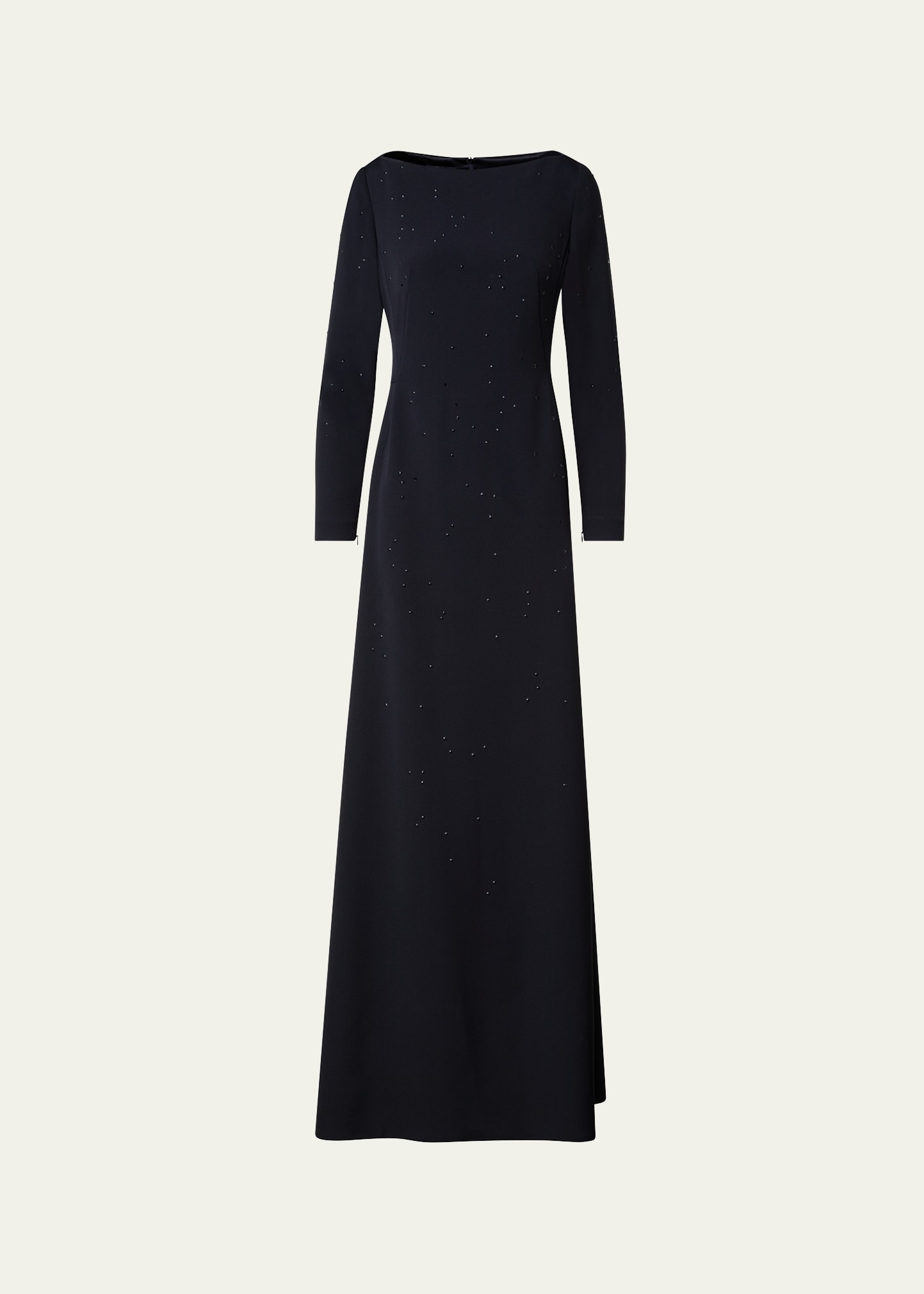 Shop Akris Swarovski Stars Boat-neck Crepe Godet Gown In Black