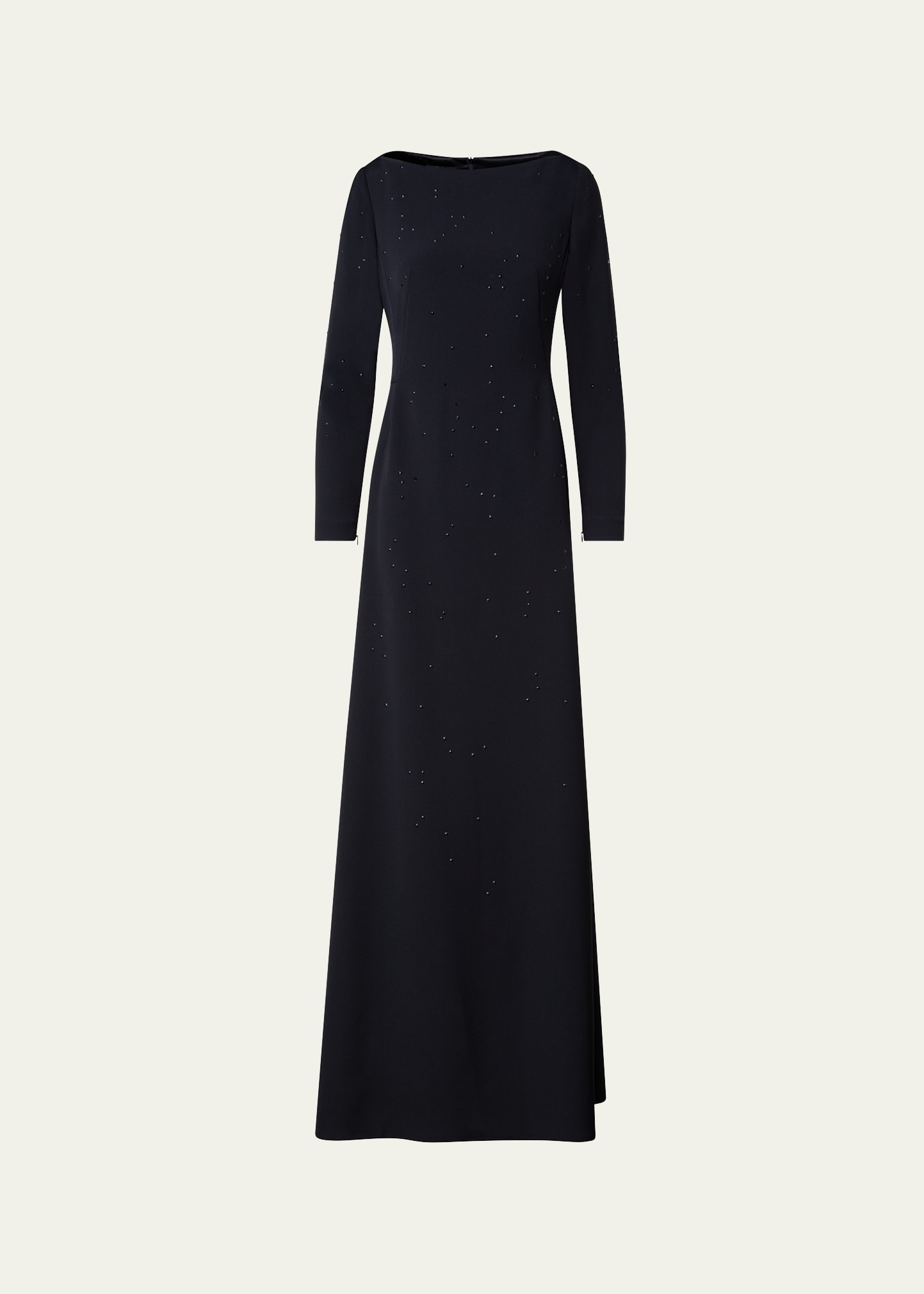 Akris Swarovski Stars Boat-neck Crepe Godet Gown In Black