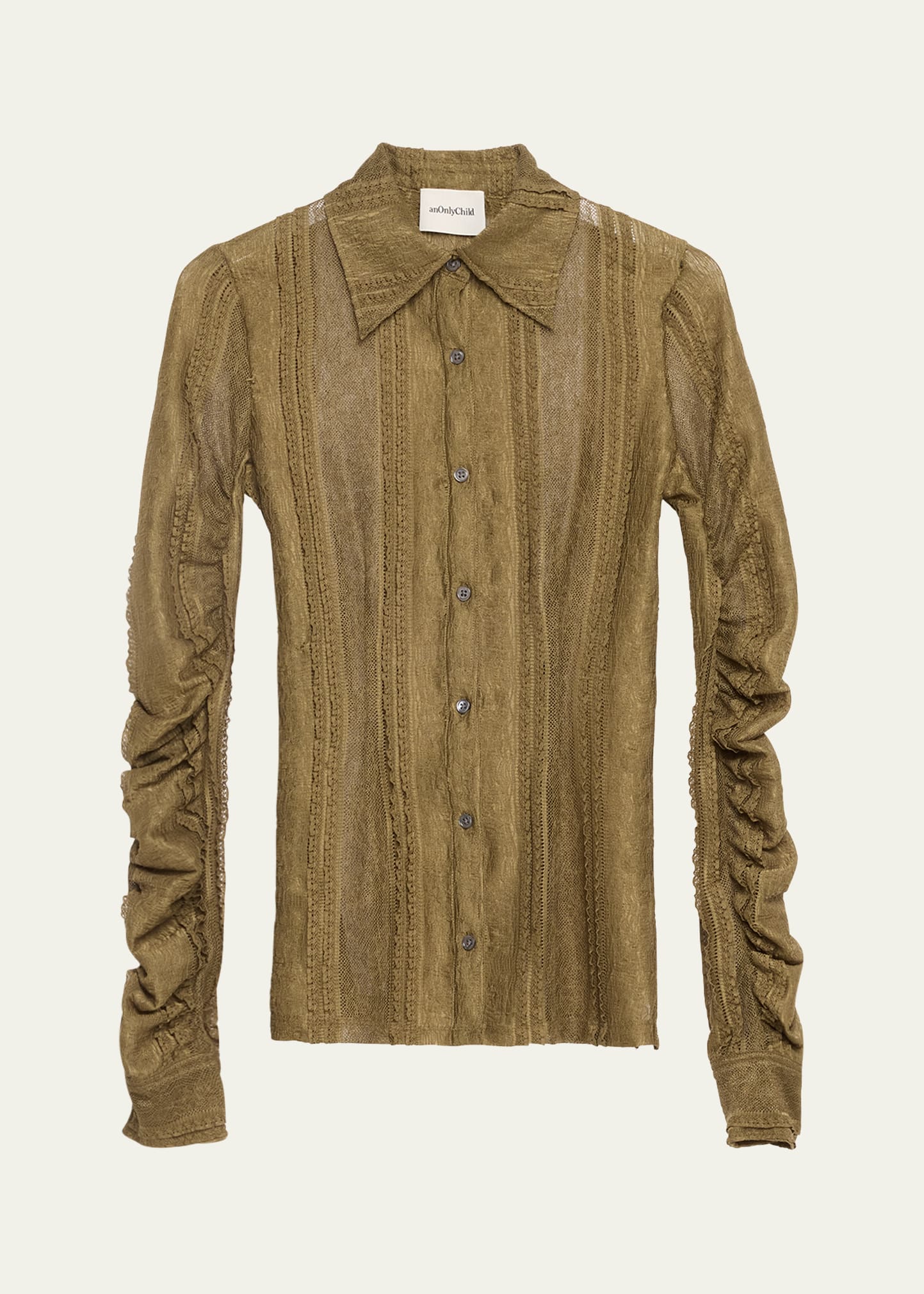 Shop Anonlychild Luidas Ruched-sleeve Shirt In Olive