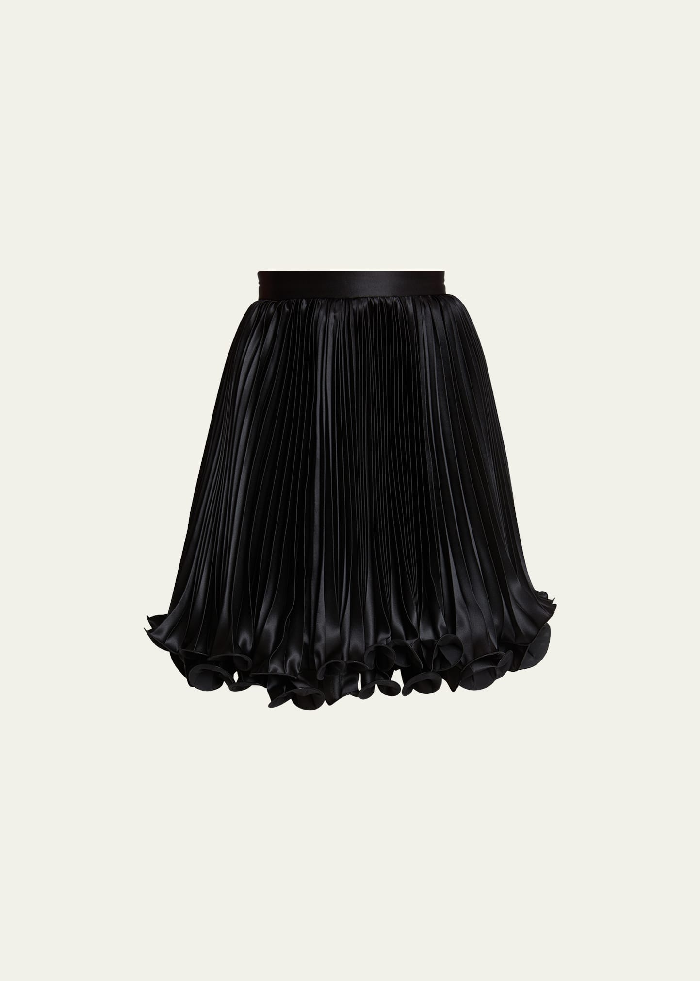 Shop Balmain Pleated Ruffle Satin Mini Skirt In Black