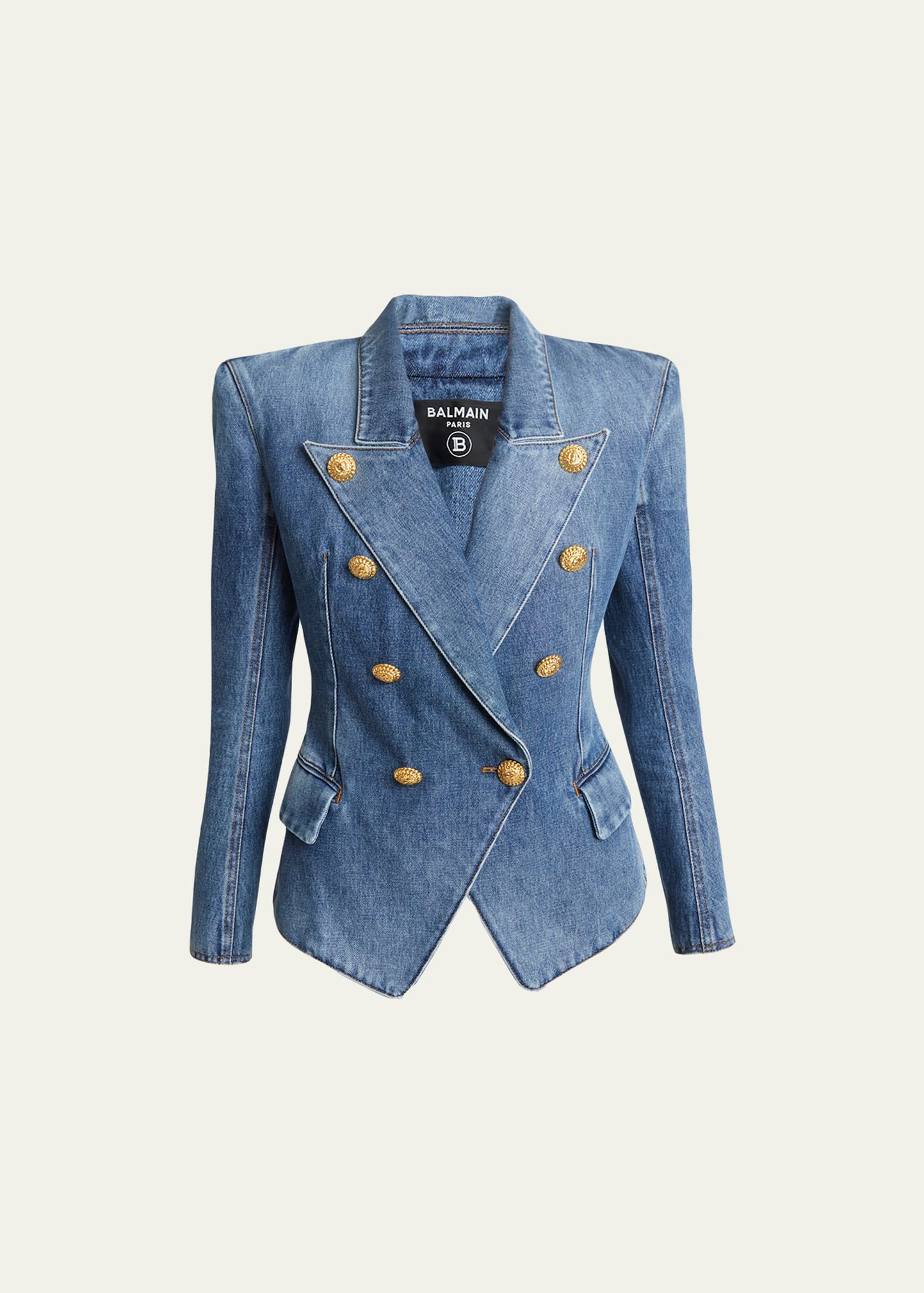 Balmain 8-button Cotton Denim Jacket In Blue