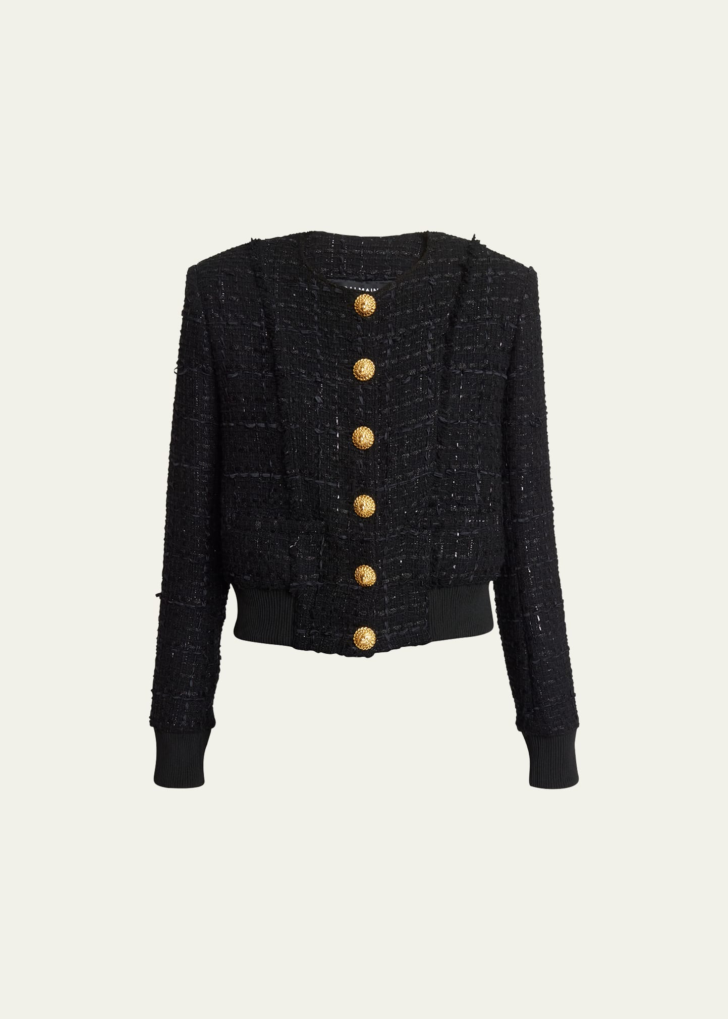 Shop Balmain Button-front Tweed Blouson Jacket In Black