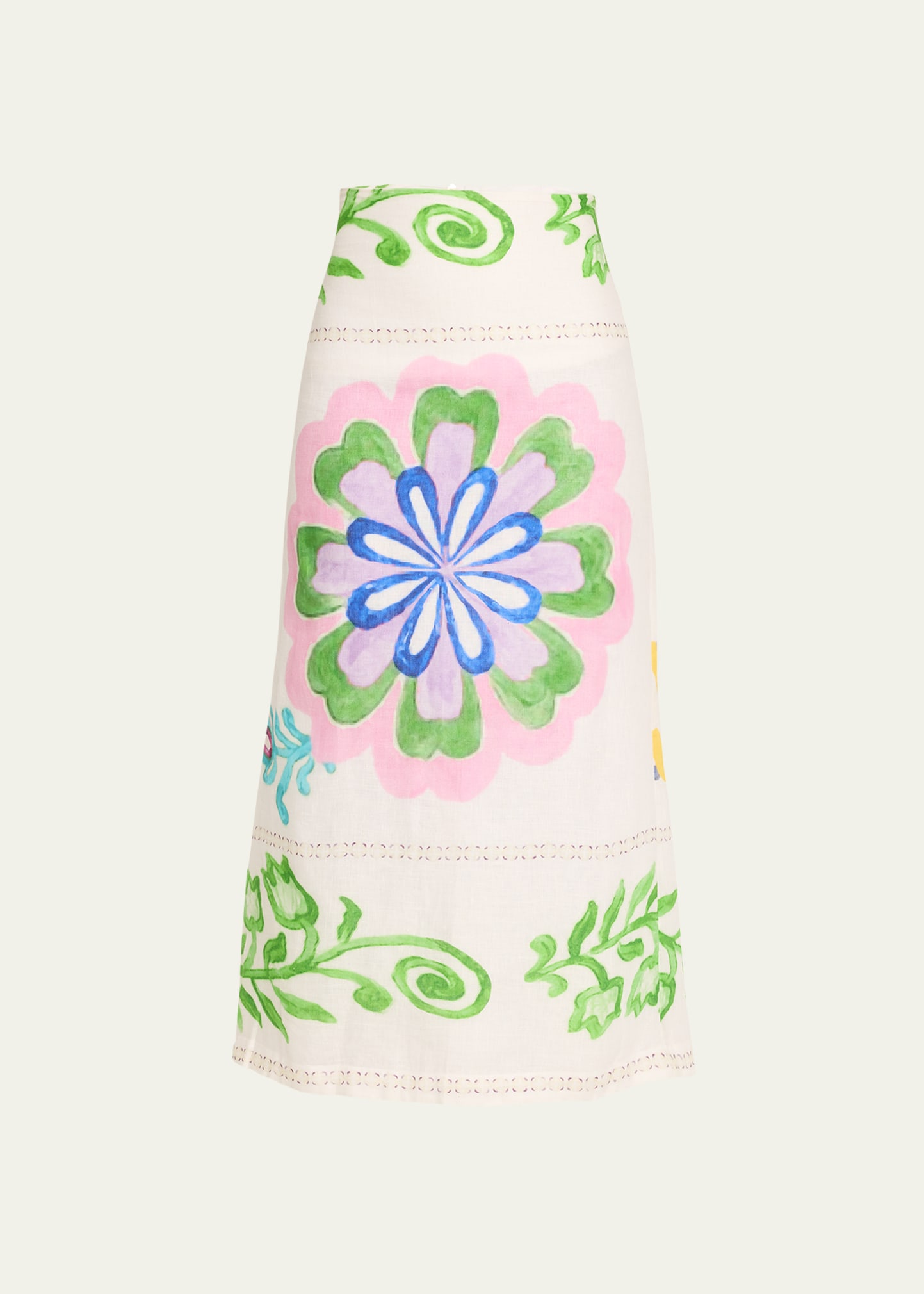 Shop Silvia Tcherassi Atira Printed Linen Midi Skirt In Multicolor Floral