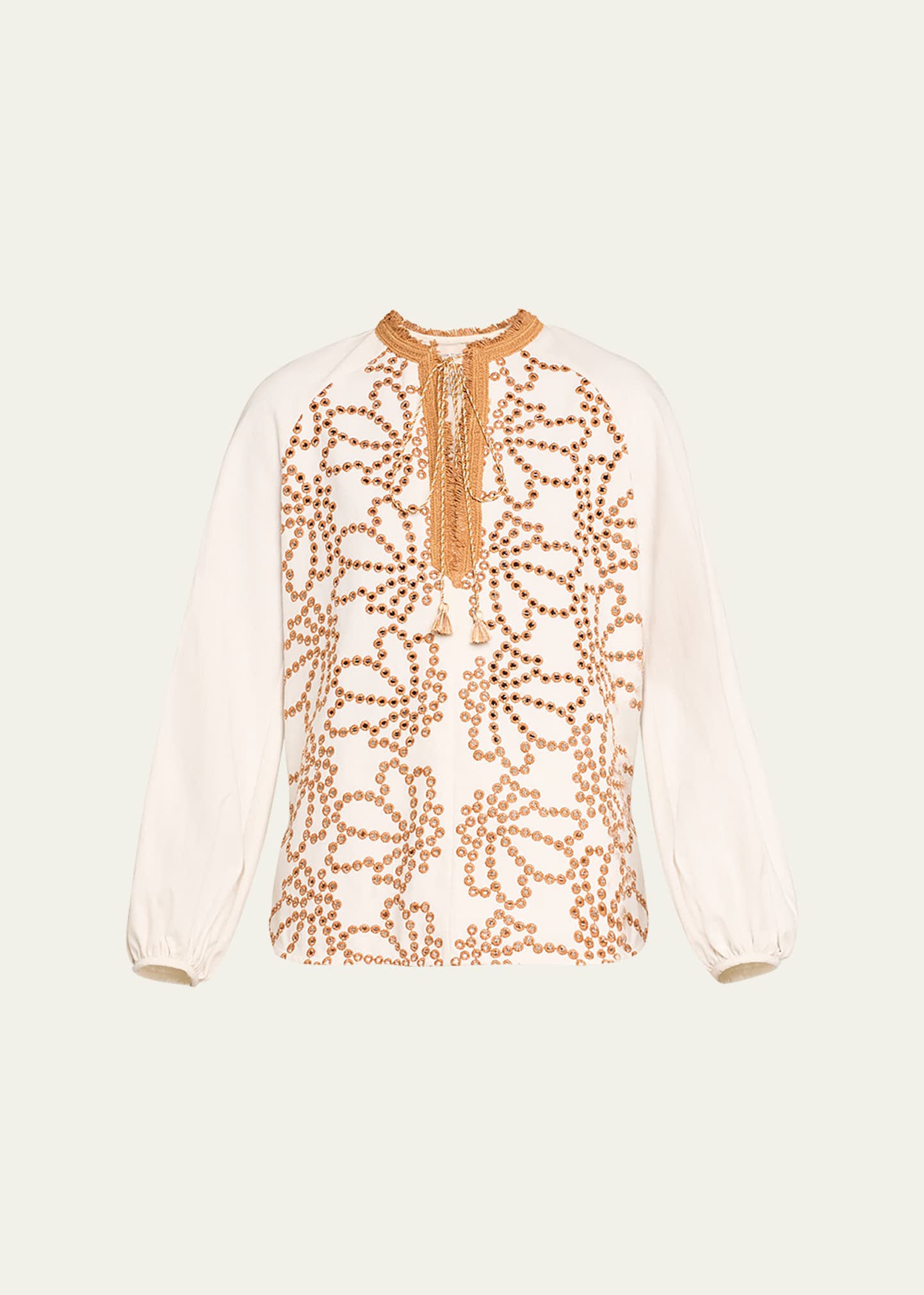 Molveno Embroidered Blouse with Tie Neck