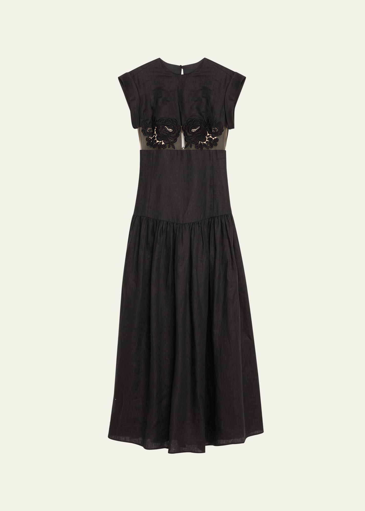 Silvia Tcherassi Hanane Linen Cutout Lace Maxi Dress In Black
