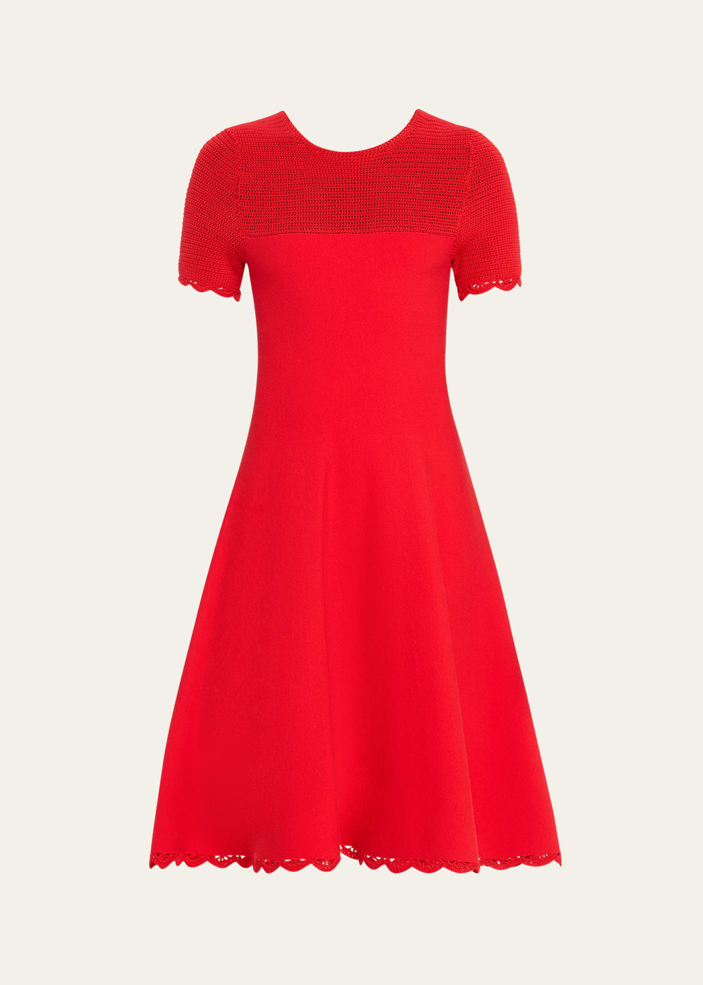 Shop Jason Wu Collection Open-knit Scallop Fit-flare Sweater Dress In Coral