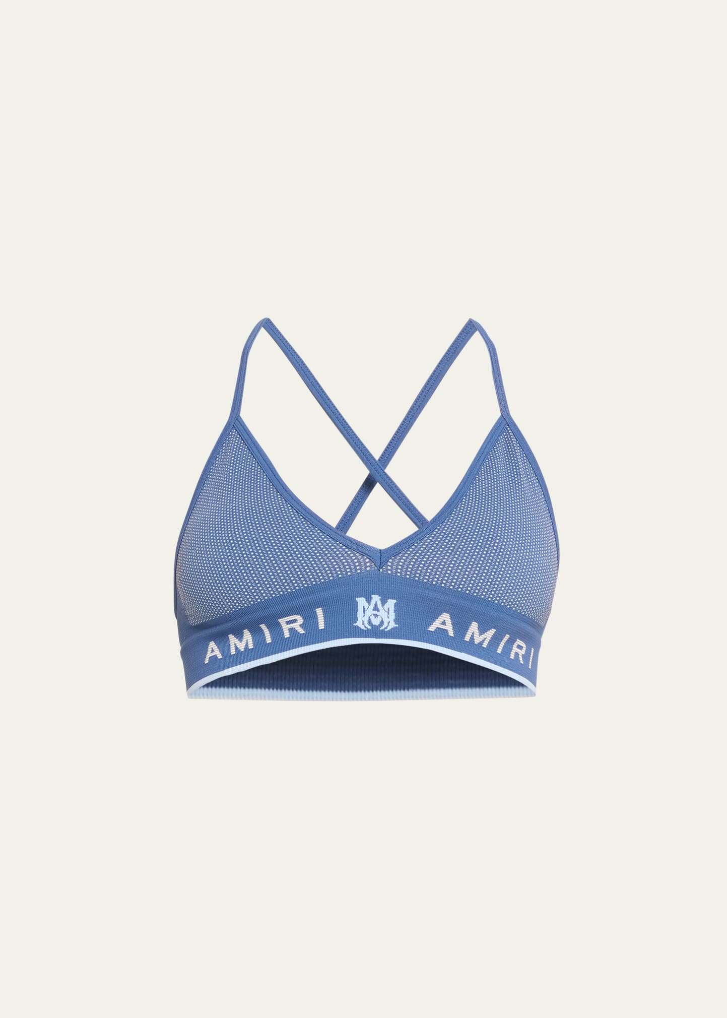 Shop Amiri Seamless Logo-band Crisscross Sports Bra In Dark Blue