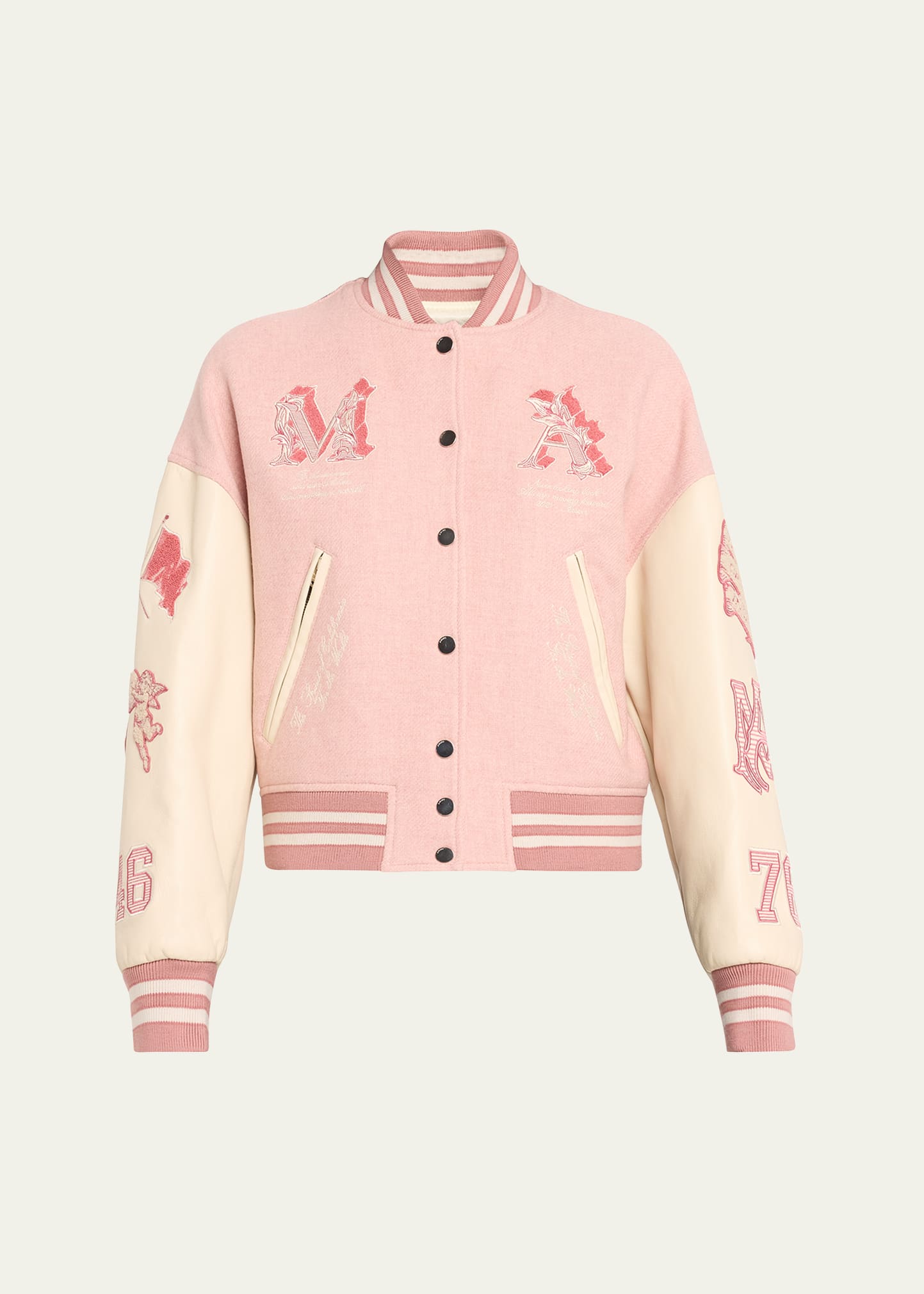 Shop Amiri Angel Applique Varsity Jacket In Heather Pink