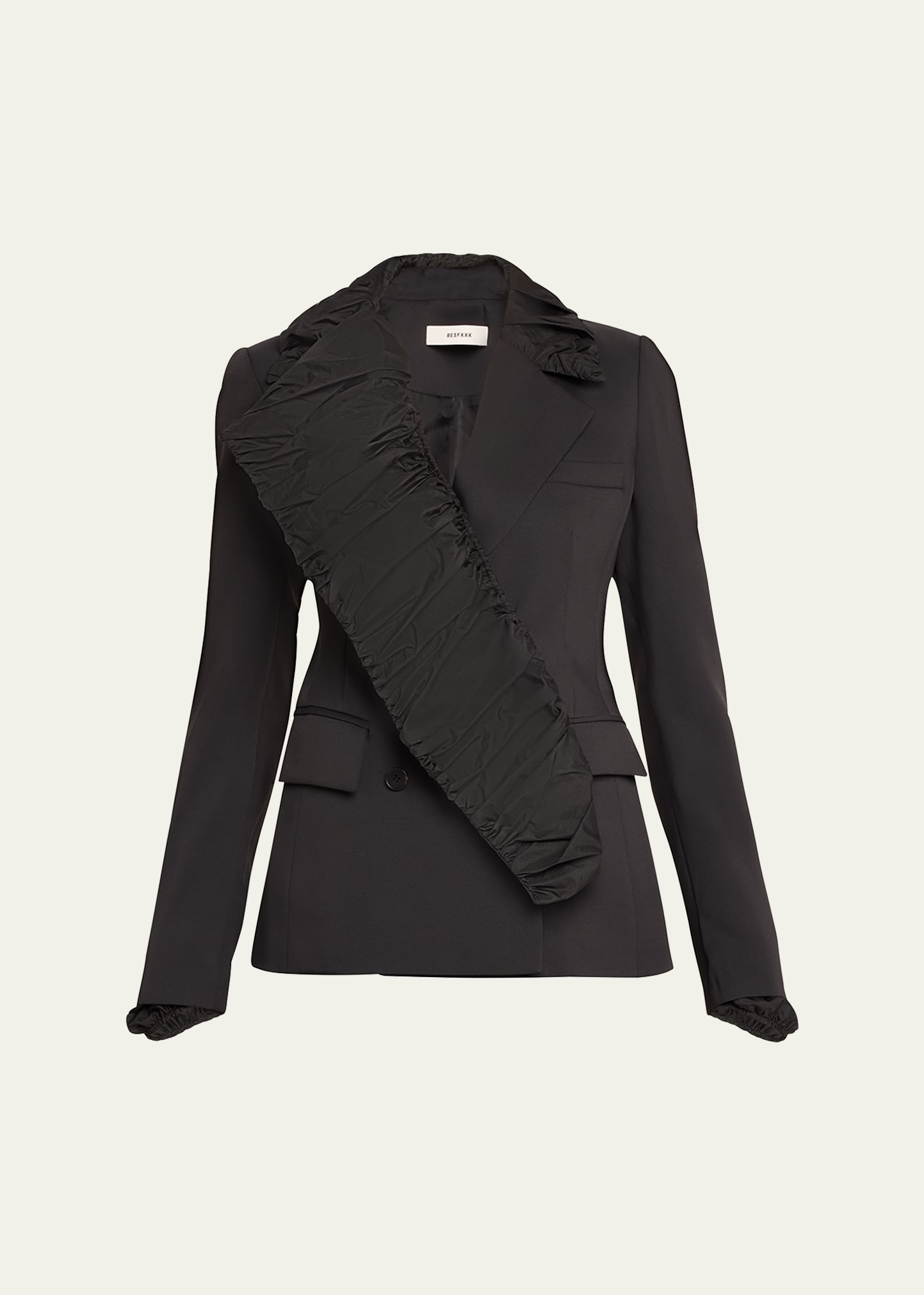 Besfxxk Double-breasted Ruched Layered Hybrid Blazer In Black
