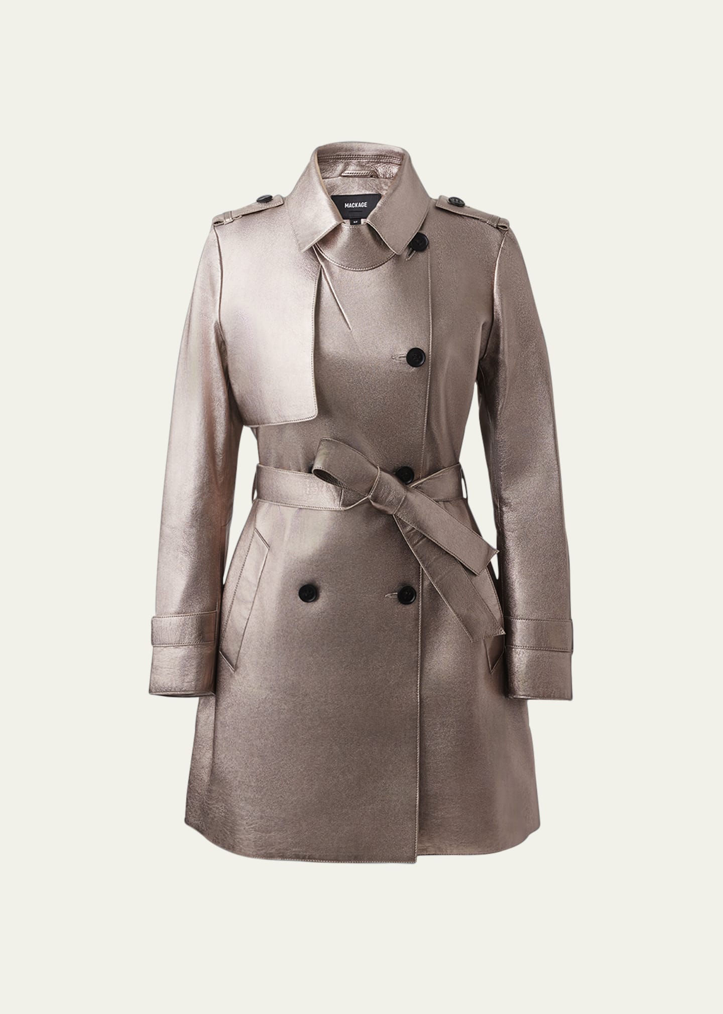MACKAGE MELY LONG METALLIC LEATHER TRENCH COAT