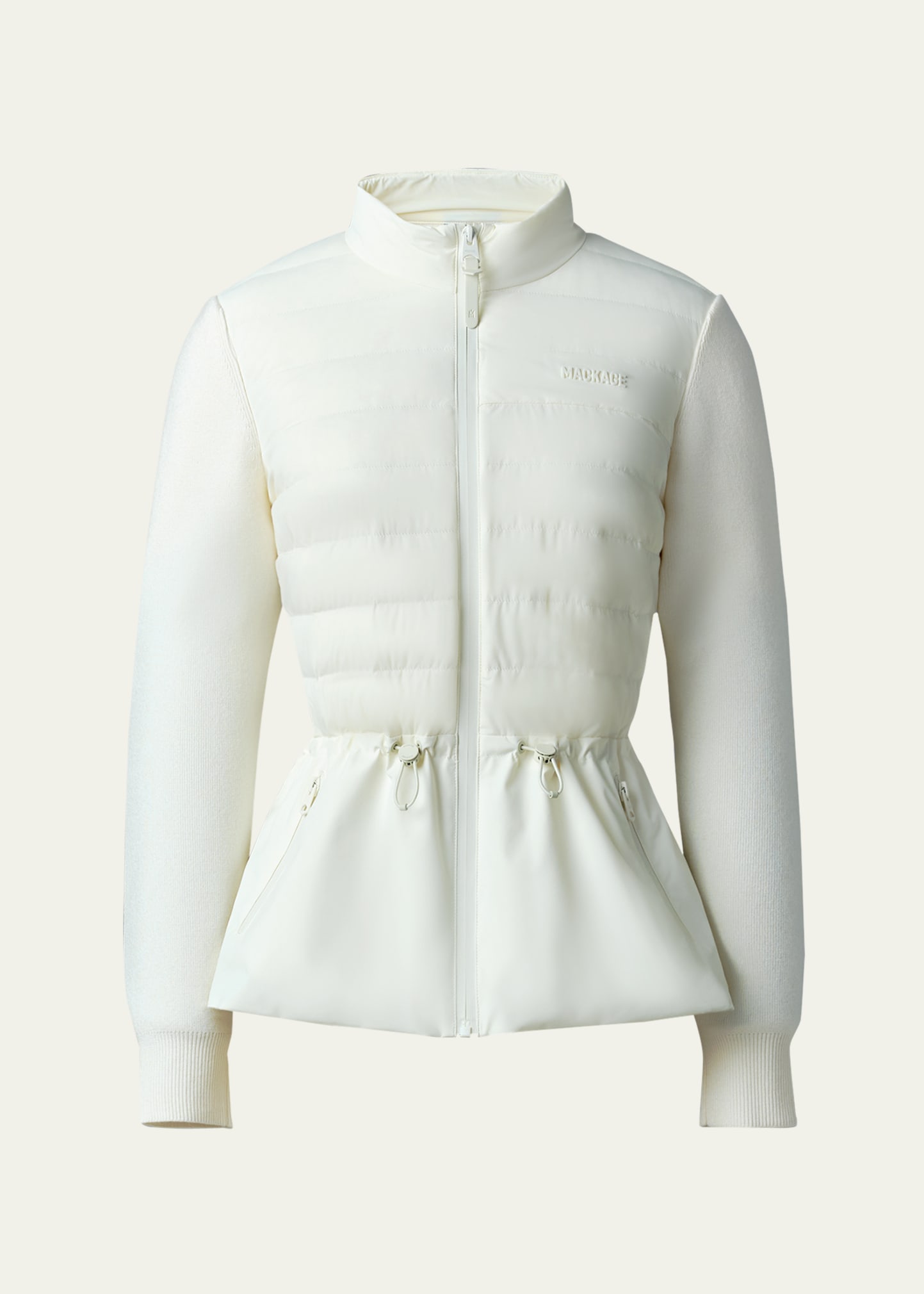 Shop Mackage Laika Hybrid Down Peplum-hem Jacket In Cream