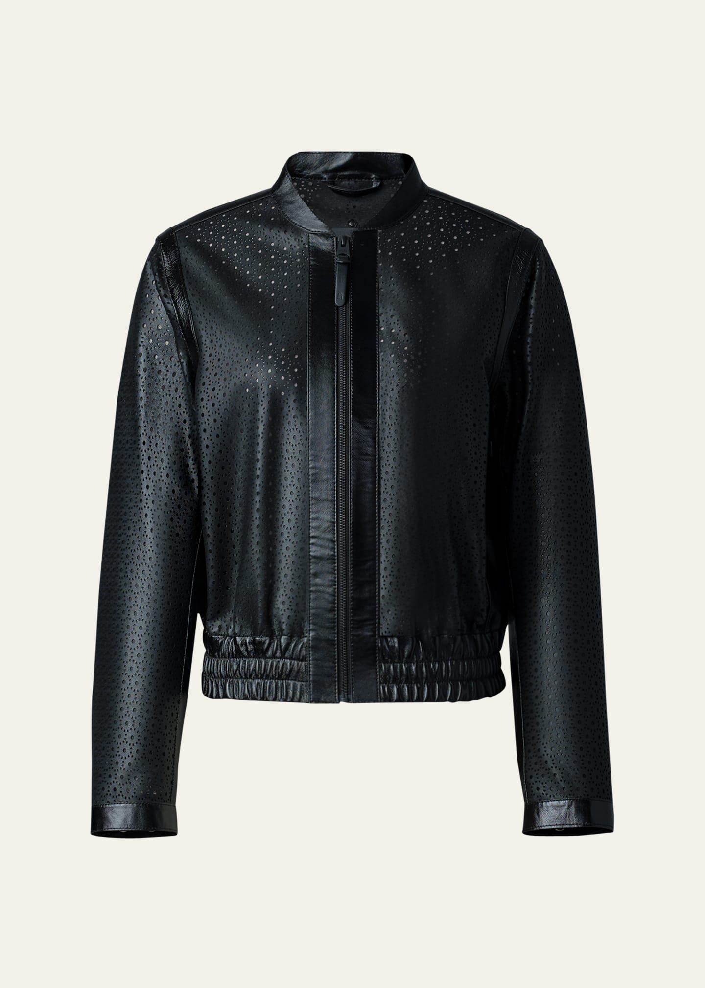 Mackage Noelia Perforated Leather Bomber Jacket In Black