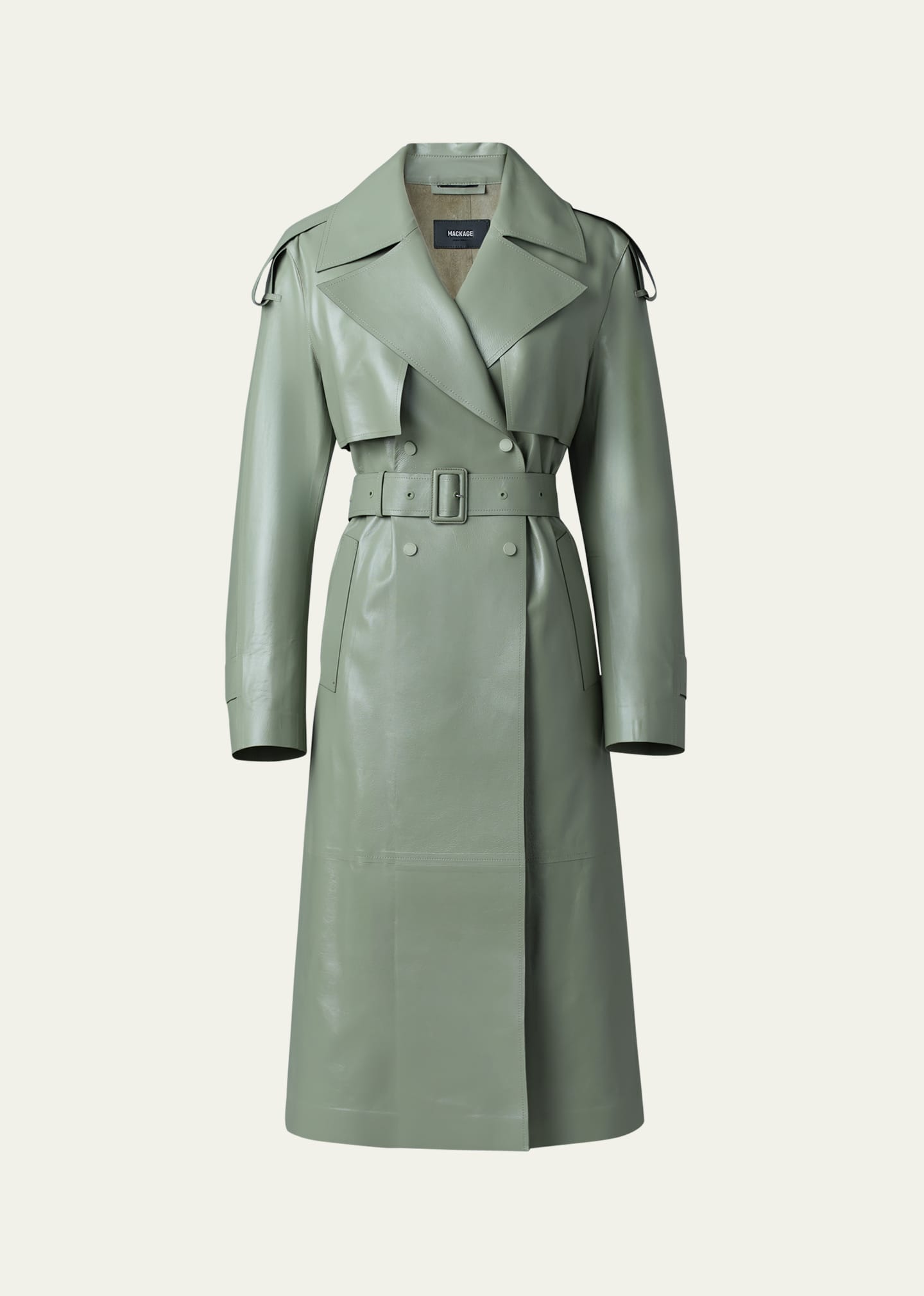 Mackage Carmela Belted Lambskin Leather Trench Coat In Matcha