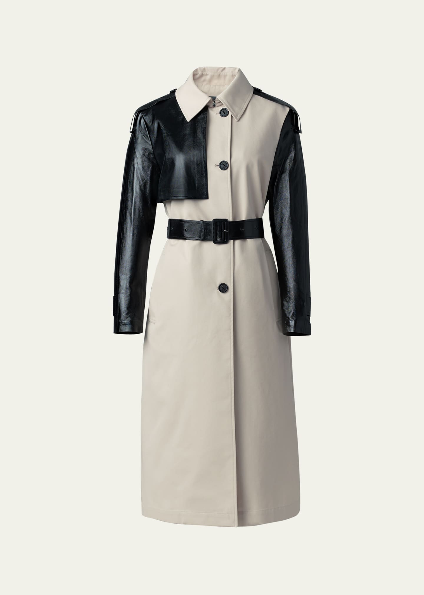 Mackage Leiko Water-repellant Two-toned Twill And Leather Trench Coat In Trench